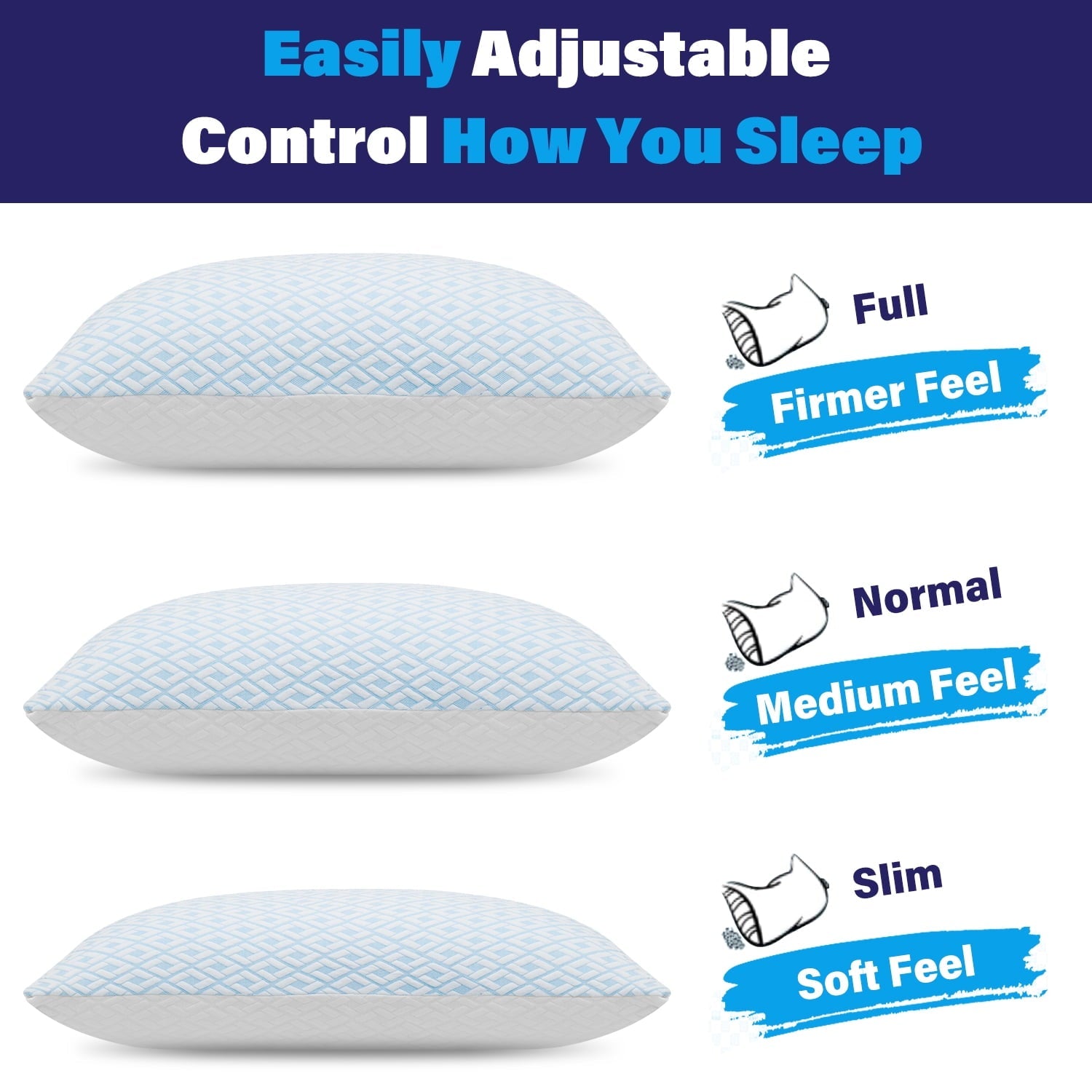 Ergonomic Memory Foam Cooling Bed Pillows for Sleeping Shredded Memory Foam Pillows Queen Size Set of 2 Pack - Ergonomic Memory Foam Pillow for Neck Pain Support Detail
