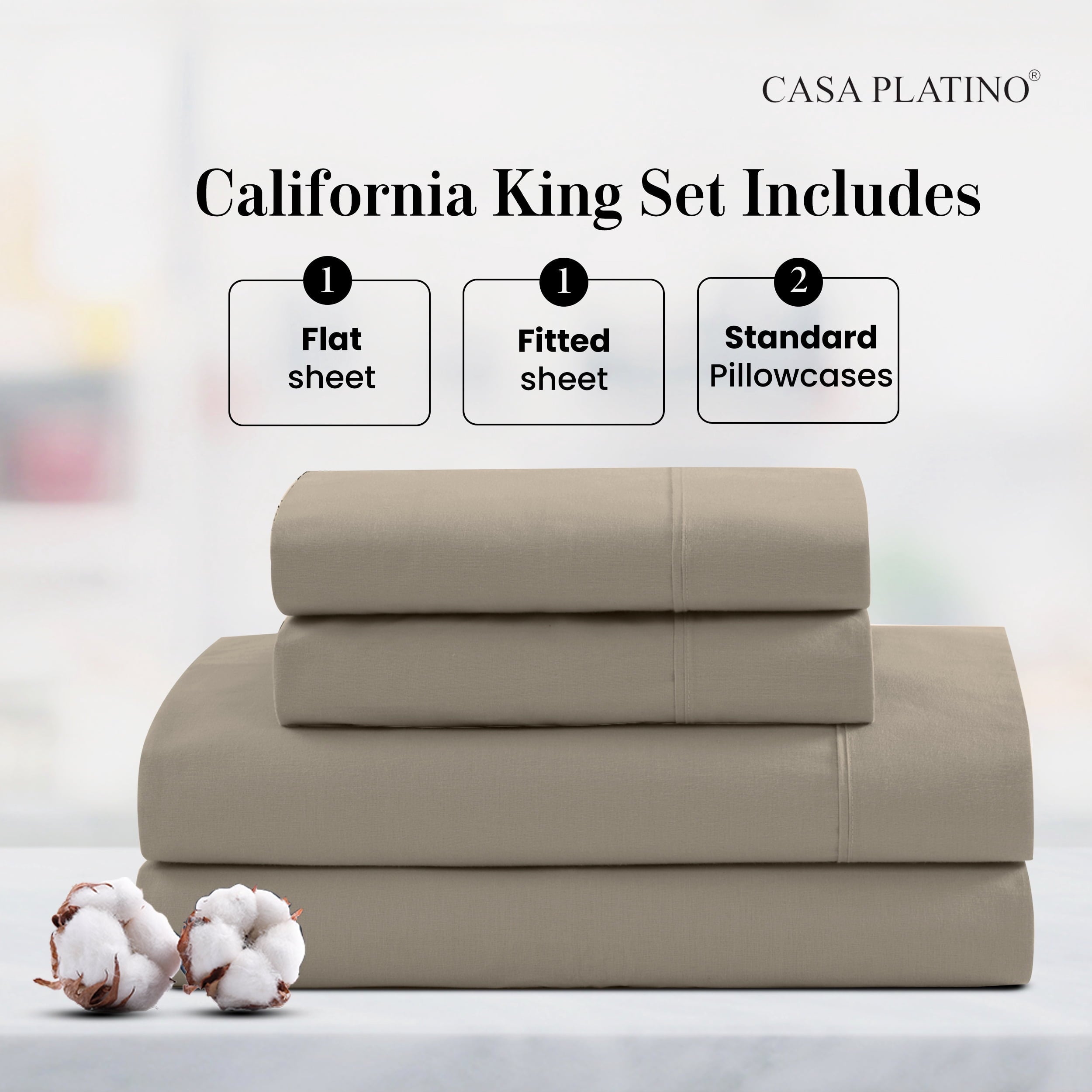 Premium Egyptian Cotton 100% Cotton Sheets Set – 4 Piece Cal King Bed Sheet, Soft & Comfy All Season Breathable Percale Weave, 15” Snug Fit D... - Breathable Egyptian Cotton Flat & Fitted Sheets Detail