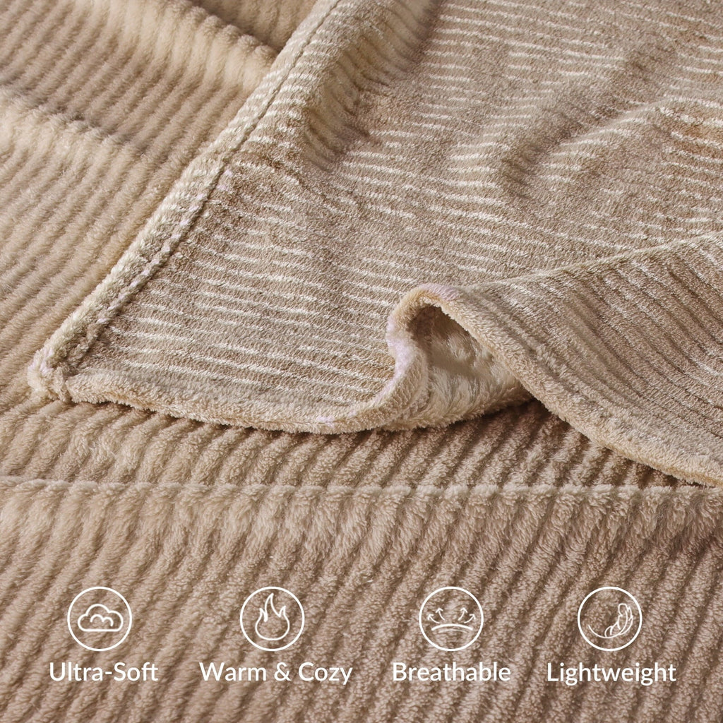 Decorative Knitted Soft Throw Blanket, 50"x60", Camel - Super Soft Reversible Sherpa Flannel Blanket Detail
