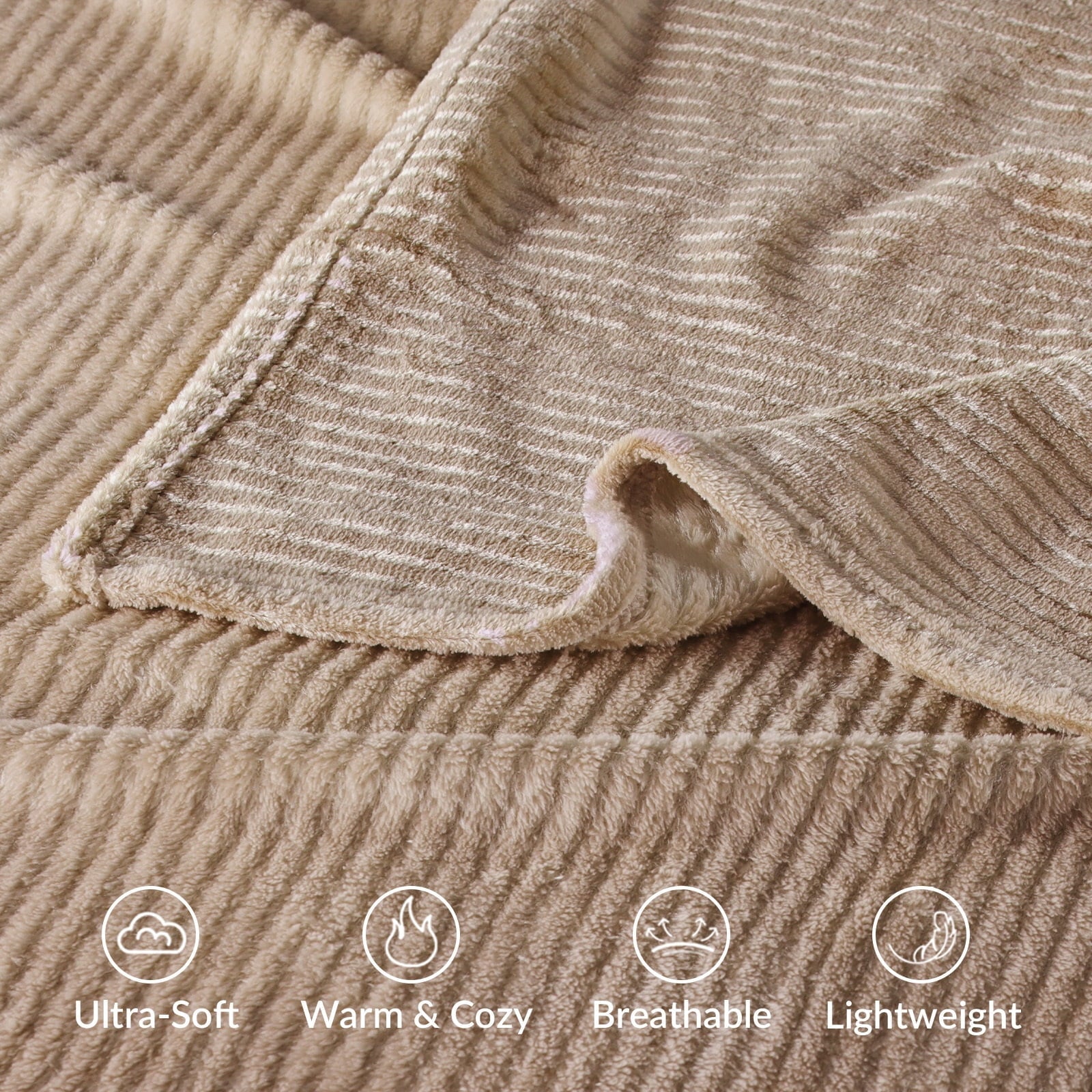 Decorative Knitted Soft Throw Blanket, 50"x60", Camel - Super Soft Reversible Sherpa Flannel Blanket Detail