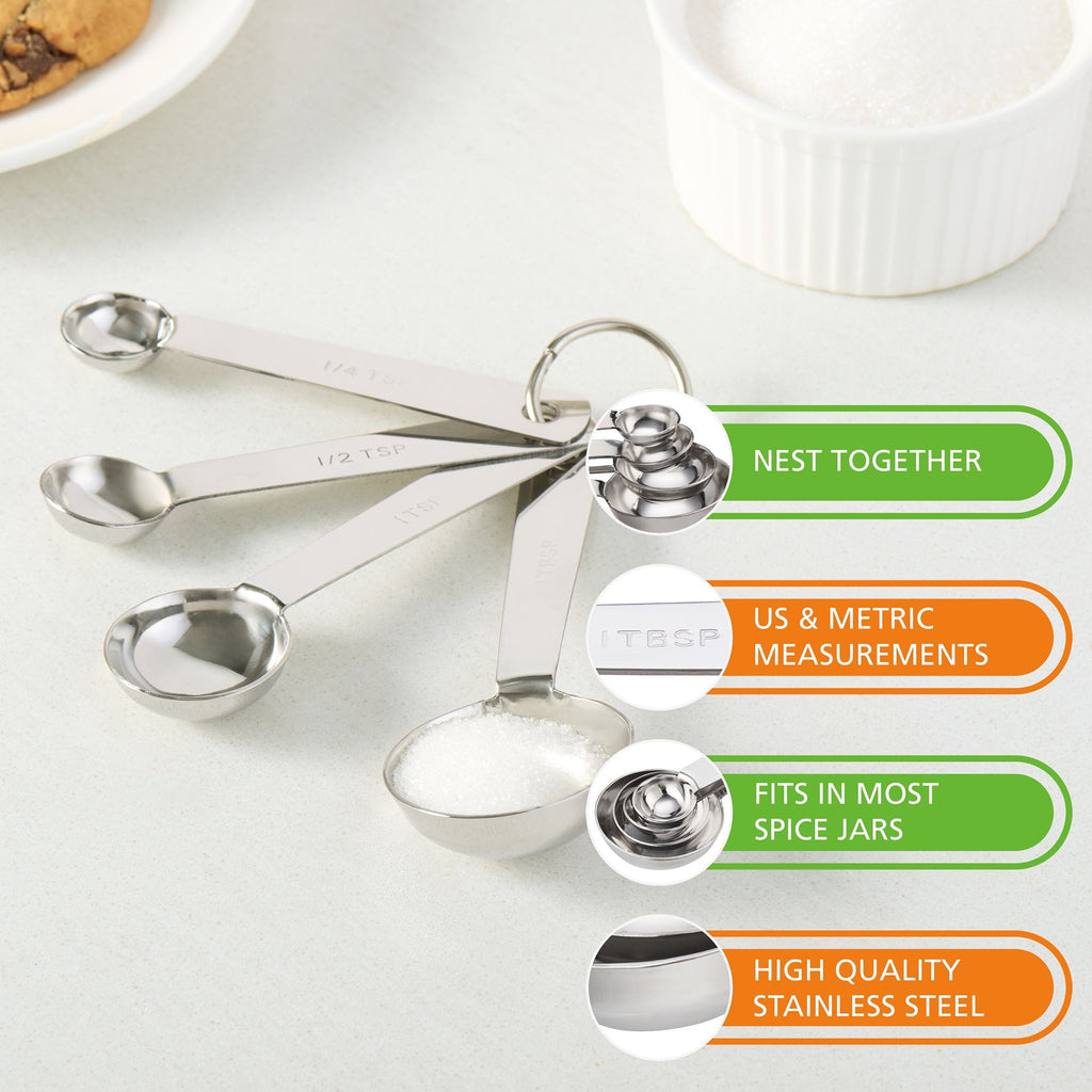Ergonomic Manual Kitchen Stainless Steel 4-Piece Nesting Measuring Spoons Set, Stainless Steel Finish - Multi-Functional Manual Food Chopper & Slicer Detail