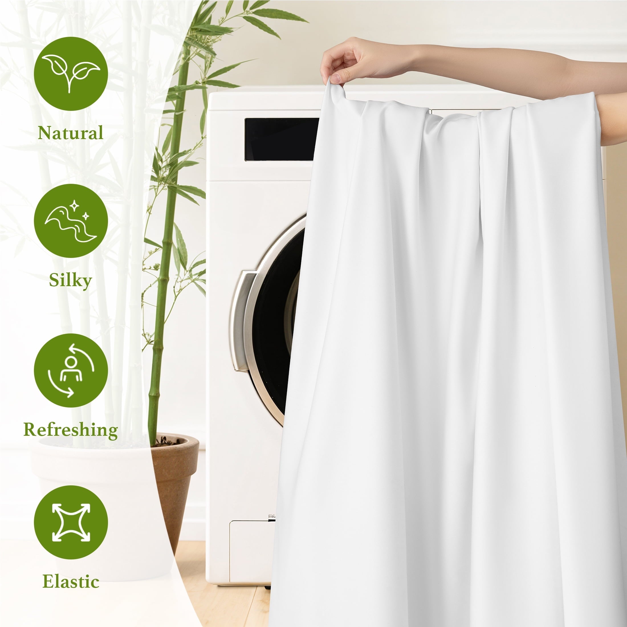 Ultra-Soft Bamboo Sheets Set, 4-Piece Queen Sheet Set with 16" Deep Pockets, Soft and Breathable Bed Sheets, White - Luxury Bed Sheet Set with Deep Pockets Detail