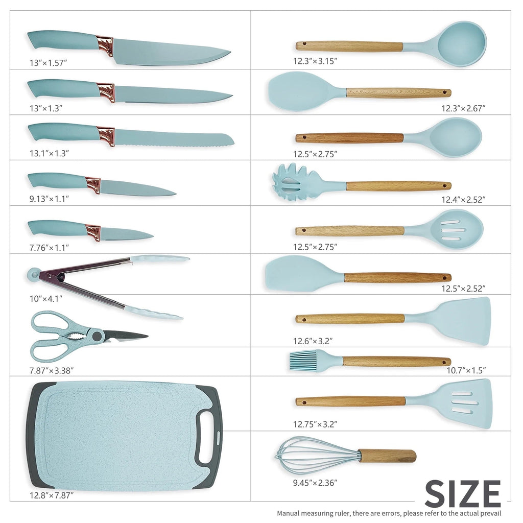 Seamless One-Piece Silicone Kitchen Cooking Utensils Set, 19 Pieces Utensil with Holder, Heat Resistant, Green - Durable Turner & Ladle Utensil Set for Home Chefs Detail