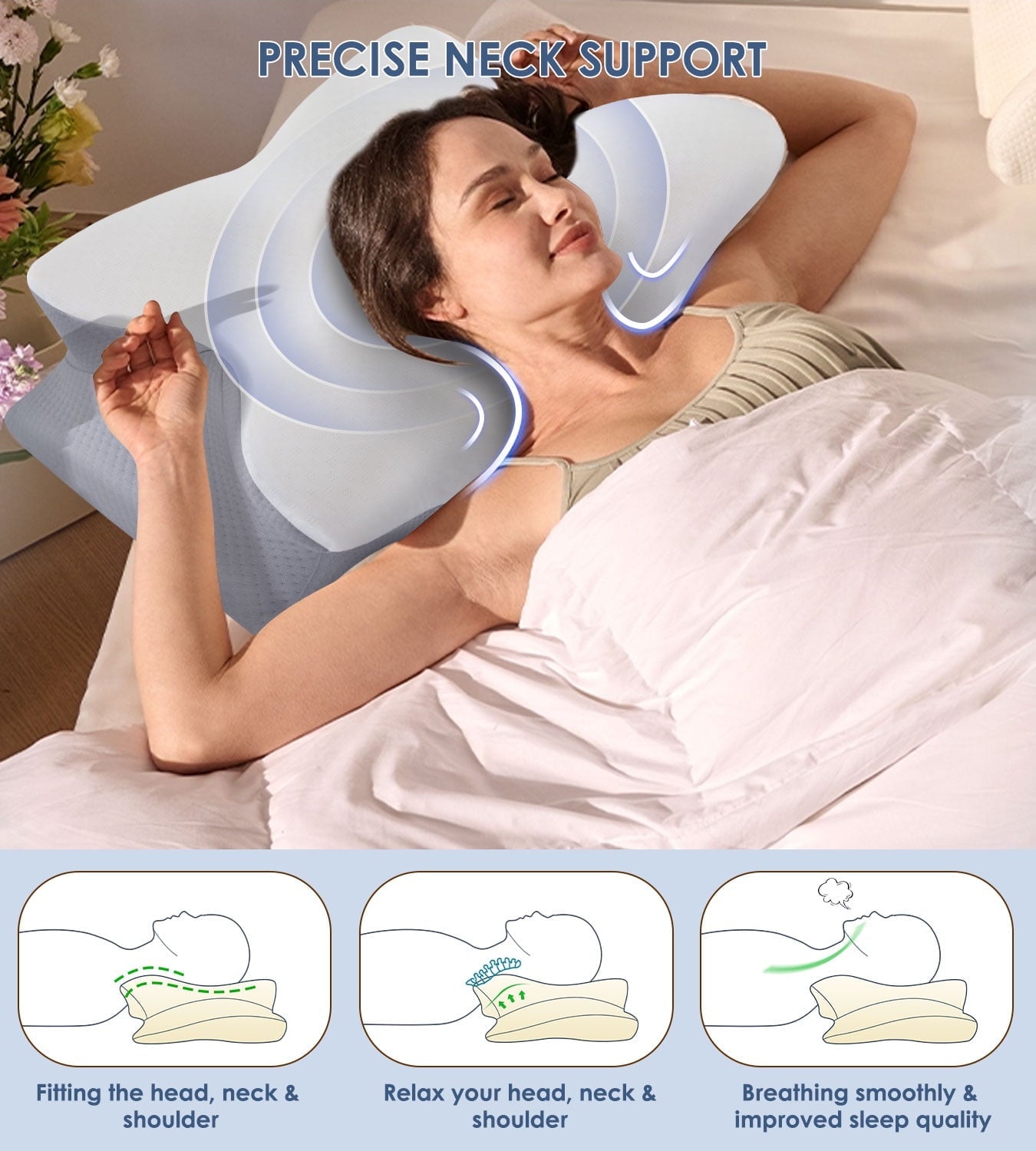 Ergonomic Memory Foam Cervical Pillow for Neck Pain Relief, Contour Memory Foam Pillows, Odorless Ergonomic Neck Pillow Adjustable Orthoped... - Orthopedic Shredded Foam Bed Pillow Set Detail
