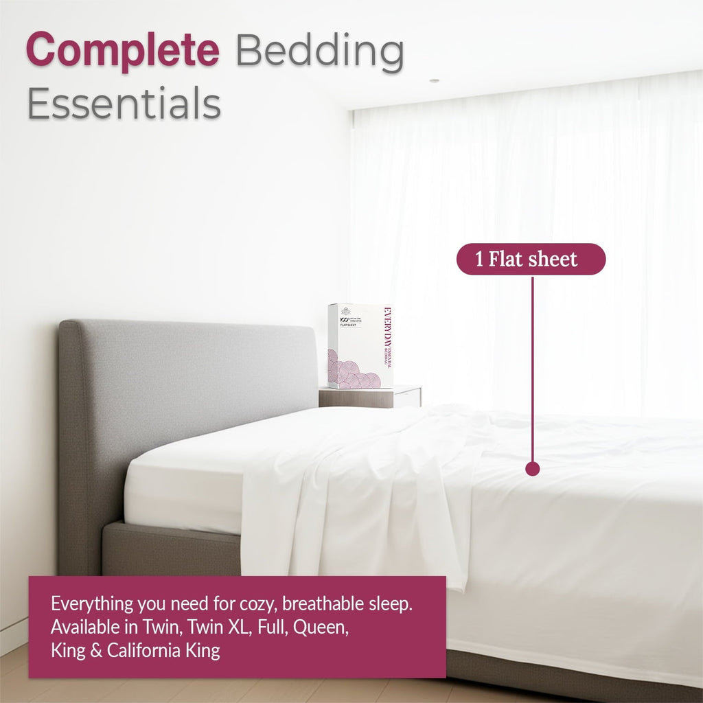 Premium Egyptian Cotton 100% Organic Cotton Percale Flat Sheet Twin Size - 1 PC Flat Sheet, White - Crisp, Cool and Strong Bed Linen, Top She... - Luxury Bed Sheet Set with Deep Pockets Detail
