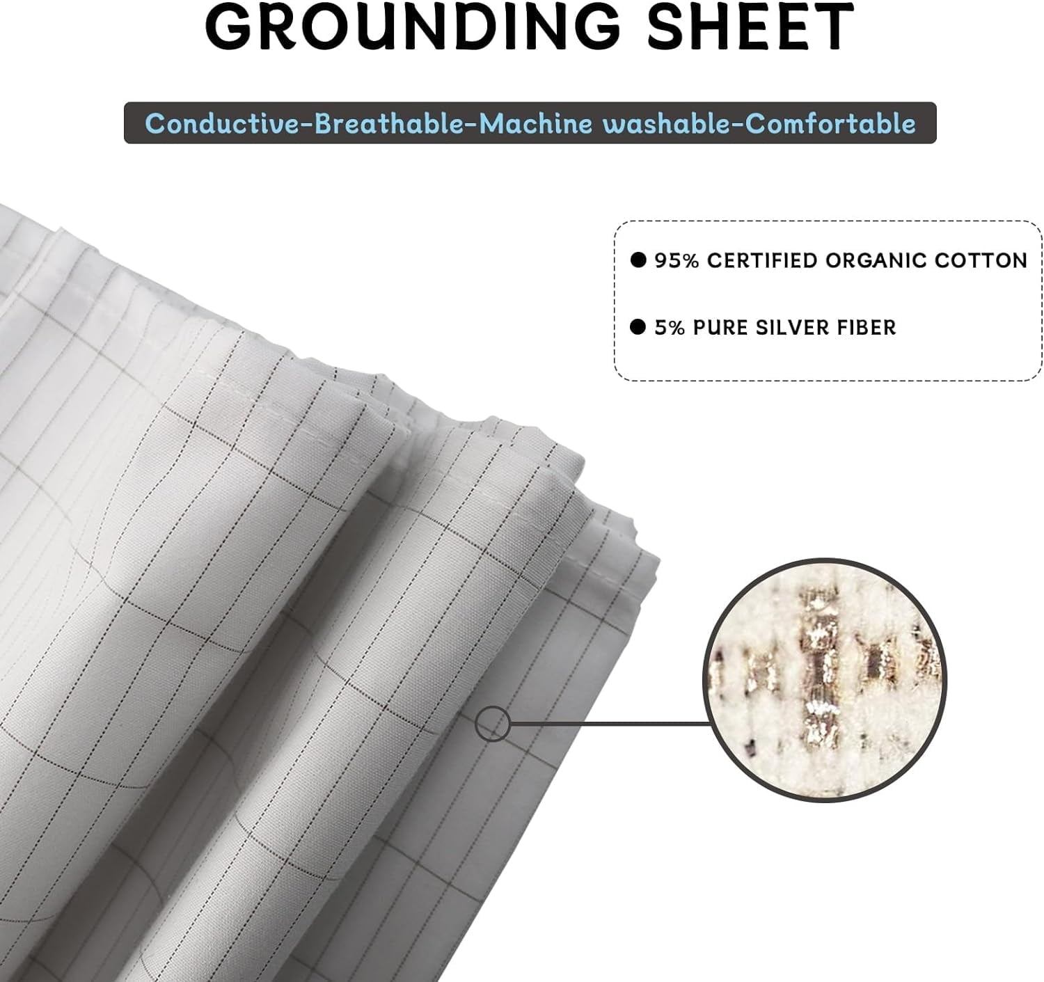 Ultra-Soft Grounding Sheets 39 * 75 inch, Conductive Grounding Sheets with Grounding Cord, Grounding Sheets for Earth with Silve... - Cooling Hotel Quality Bedding Sheets and Pillowcases Detail
