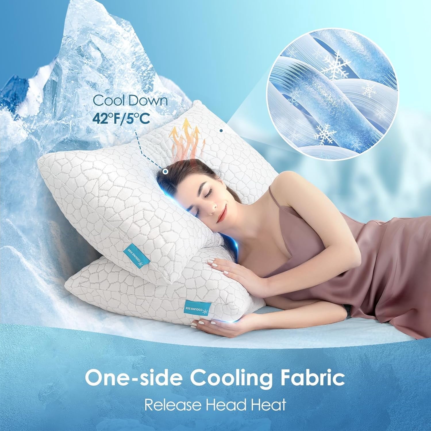 Fluffy Shredded Cooling Bed Pillows Queen Size Set of 2, Shredded Memory Foam Pillows for Sleeping 2 Pack, Adjustable Soft Firm Pillo... - Orthopedic Shredded Foam Bed Pillow Set Detail