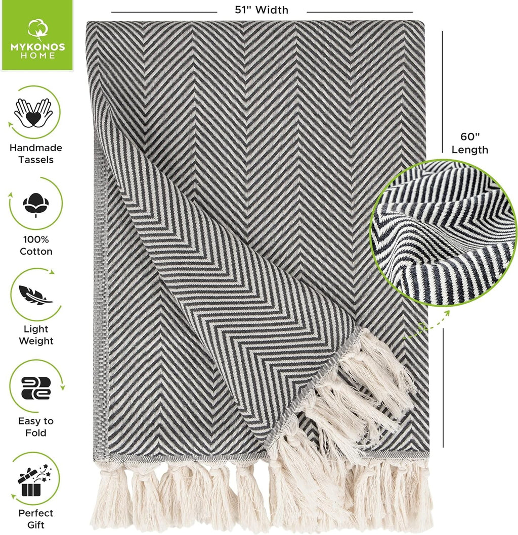 Super Soft Flannel Turkish Cotton Throw Blanket & Beach Towel, 60"x70" Boho Decorative Blanket for Couch, Bed, Sofa & Outdoor, Lightweig... - Luxury Knitted Decorative Throw Blanket with Fringes Detail