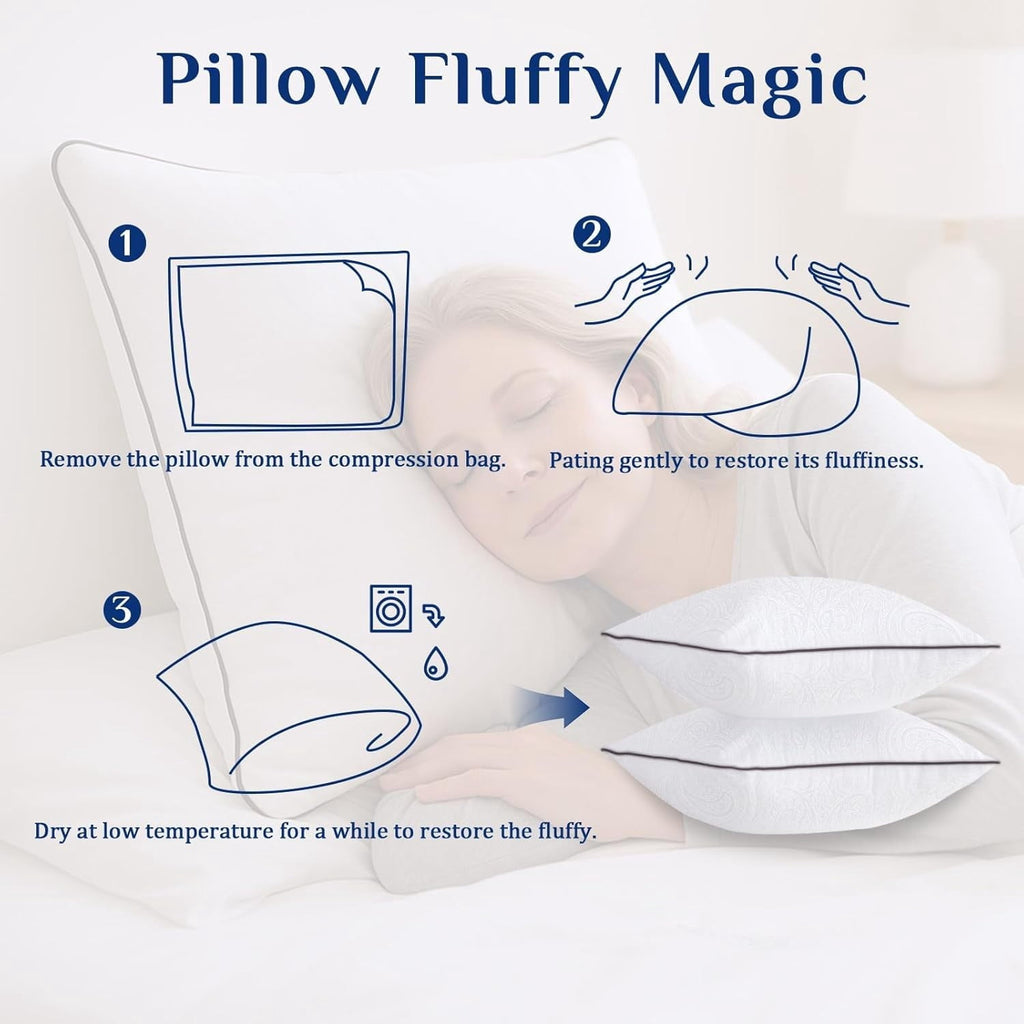 Ergonomic Memory Foam for Sleeping, Soft and Supportive Throw for Couch, Bed and Sofa, Down Alternative Pillow, 26x26 Inches - Hotel Quality Plush Sleeping Pillows Detail