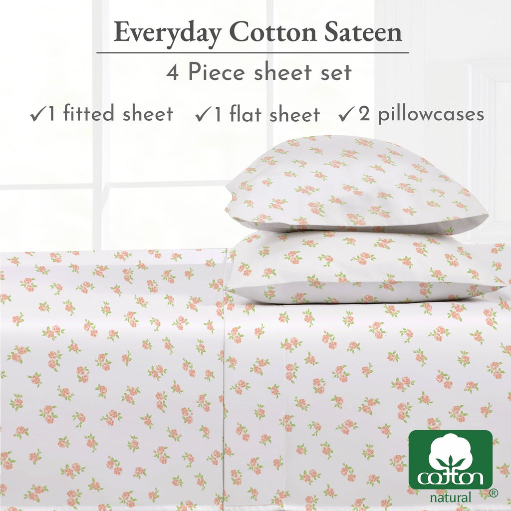 Ultra-Soft 4 Piece Printed Floral Bed Sheets Queen Size Set - 100% Cotton Sheets Queen, Soft Sateen Bedsheets, Deep Pocket Queen... - Premium Ultra-Soft Pillowcase Pair for Sleeping Detail