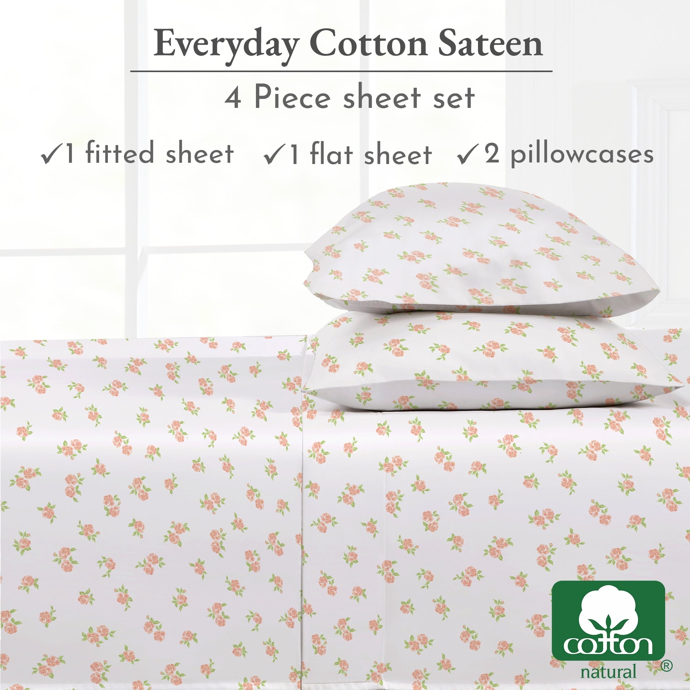 Ultra-Soft 4 Piece Printed Floral Bed Sheets Queen Size Set - 100% Cotton Sheets Queen, Soft Sateen Bedsheets, Deep Pocket Queen... - Premium Ultra-Soft Pillowcase Pair for Sleeping Detail