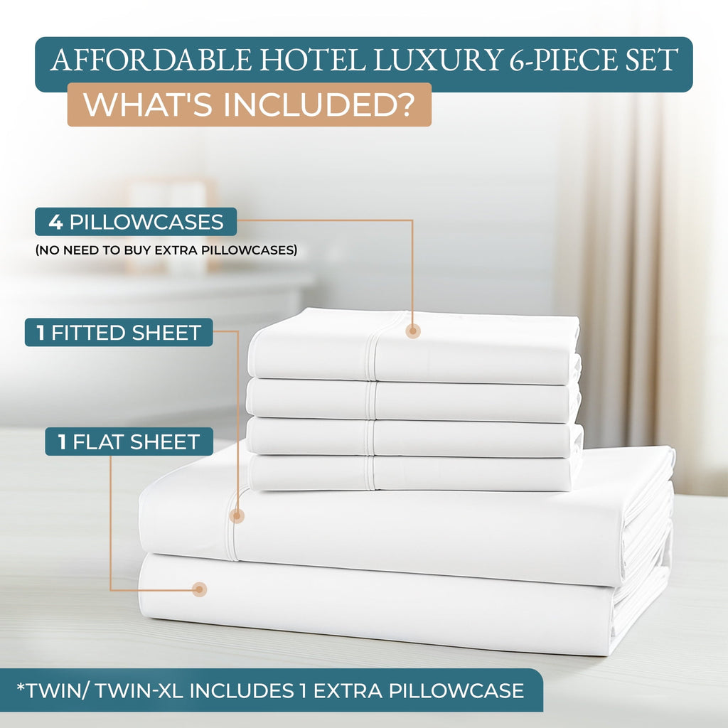 Breathable Luxury Bed Sheets Set – 6 Piece, 600 Thread Count, 100% Cotton Sheets, Hotel Luxury Sateen Finish, 15" Deep Pocket, Easy to ... - Premium Ultra-Soft Pillowcase Pair for Sleeping Detail