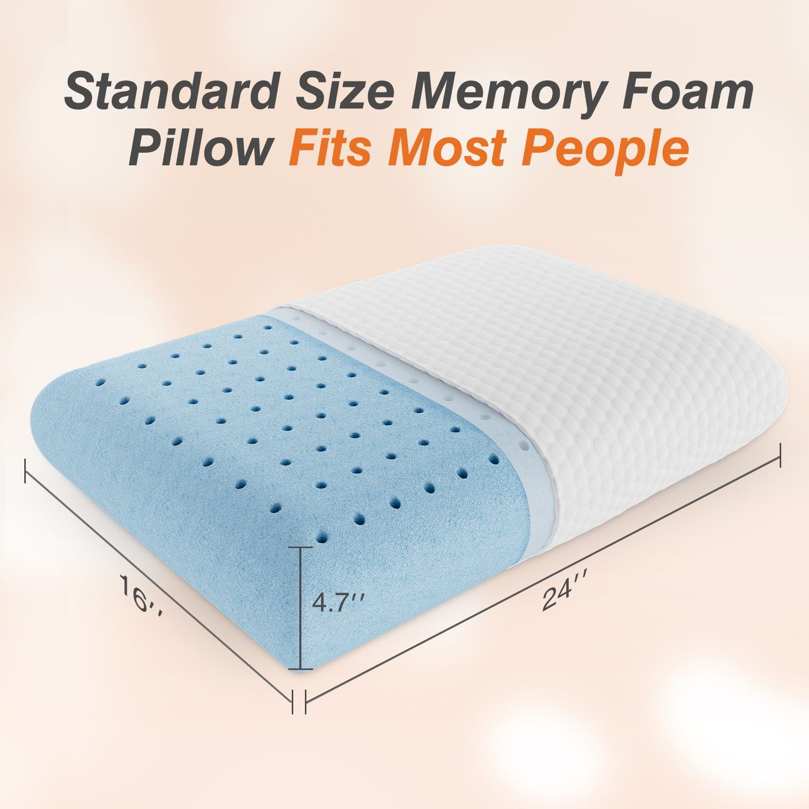 Orthopedic Support Memory Foam Pillow, Standard Size Pillows for Sleeping, Bed Pillow Soft and Comfortable, 1 Pack - Hotel Quality Plush Sleeping Pillows Detail