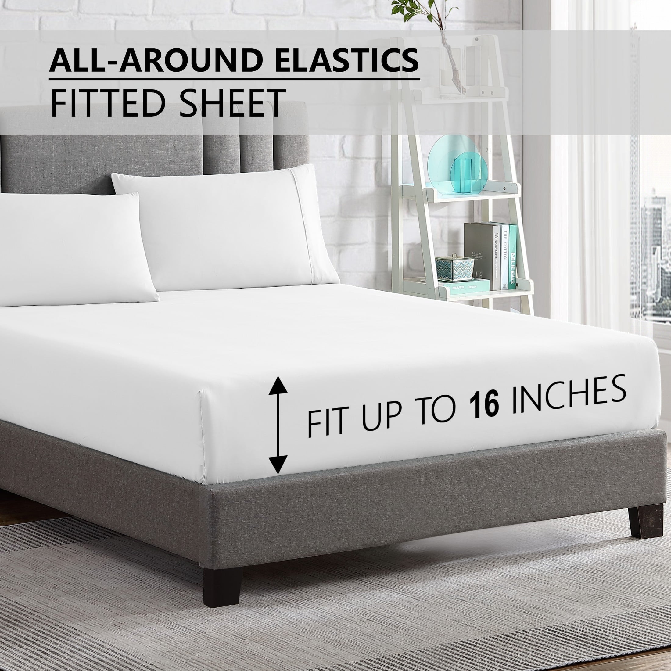Breathable Luxury Queen Size 6 Piece Bed Sheet Set White - Ultra Soft Microfiber Deep Pocket Wrinkle Free - Luxury Bed Sheet Set with Deep Pockets Detail
