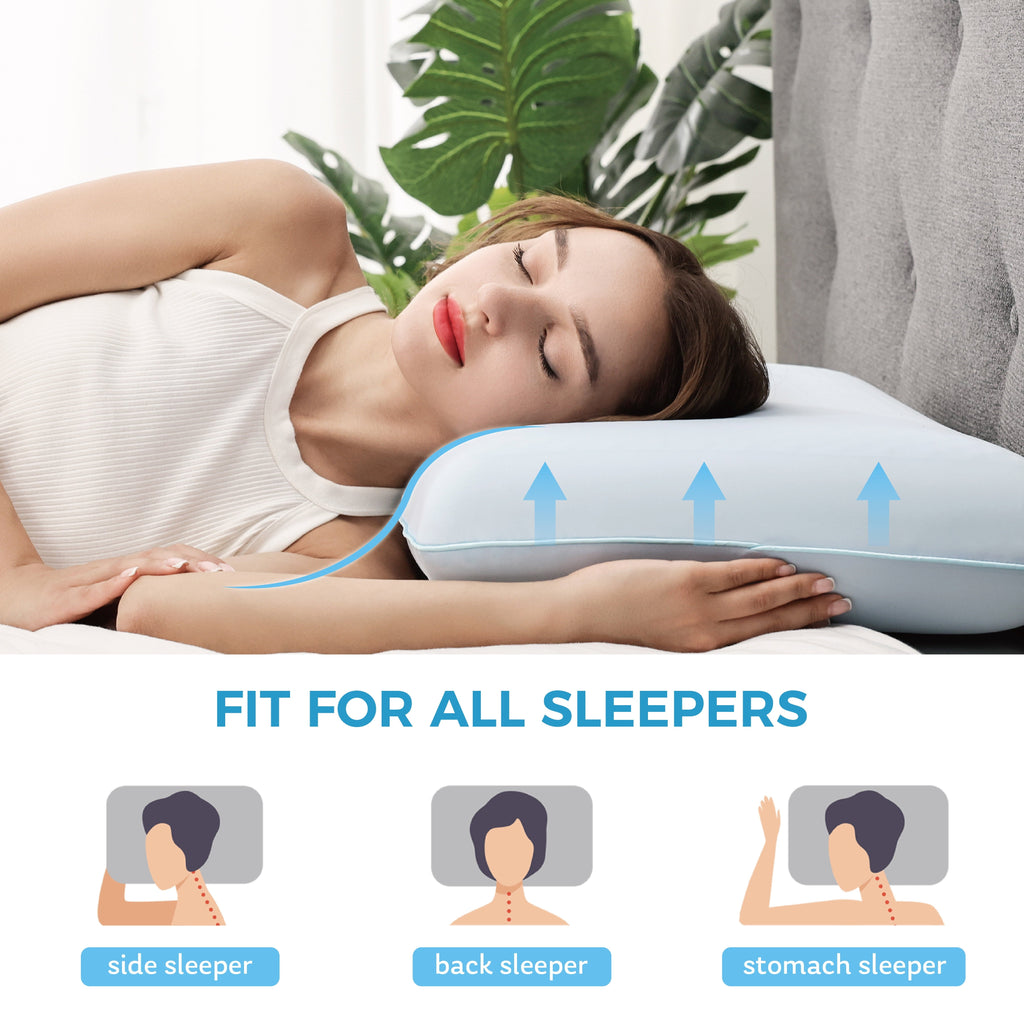 Orthopedic Support Memory Foam Pillow, Cooling Gel Bed Pillow, Queen, Blue - Hotel Quality Plush Sleeping Pillows Detail