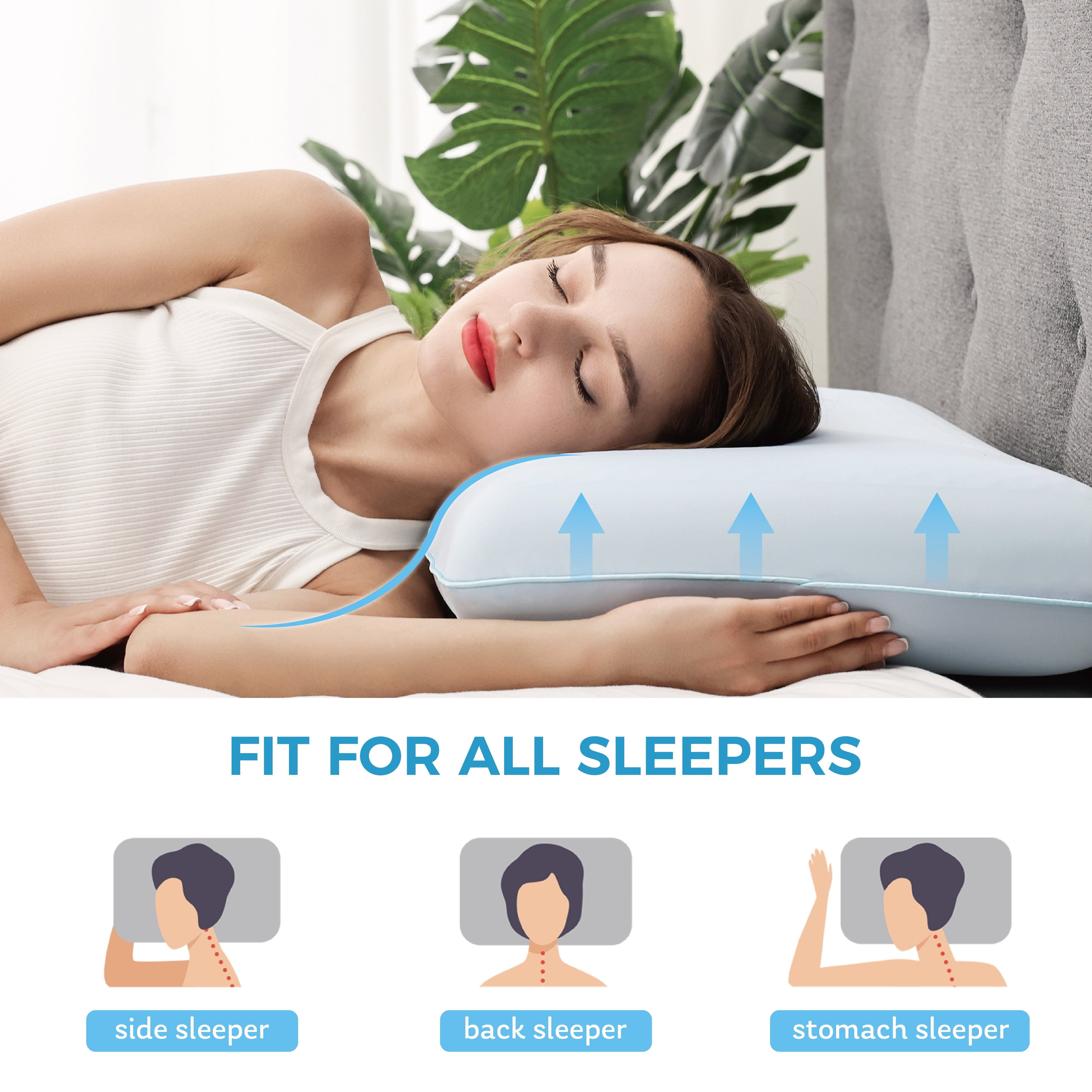 Orthopedic Support Memory Foam Pillow, Cooling Gel Bed Pillow, Queen, Blue - Hotel Quality Plush Sleeping Pillows Detail