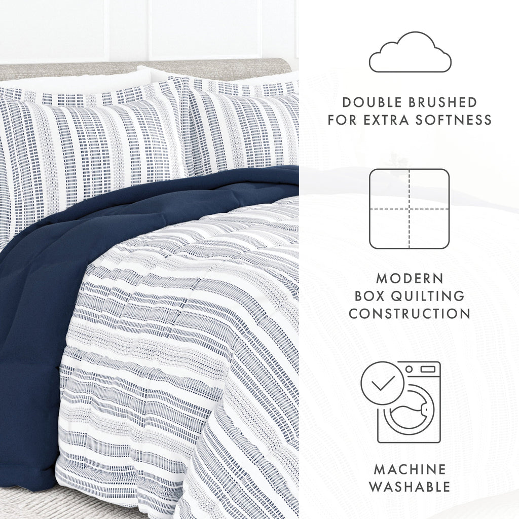 Hypoallergenic Cloud 2-Piece Navy Farmhouse Dreams ReversiblePrint Comforter Set, Twin/TwinXL - Luxurious Quilted Duvet Cover Set Detail
