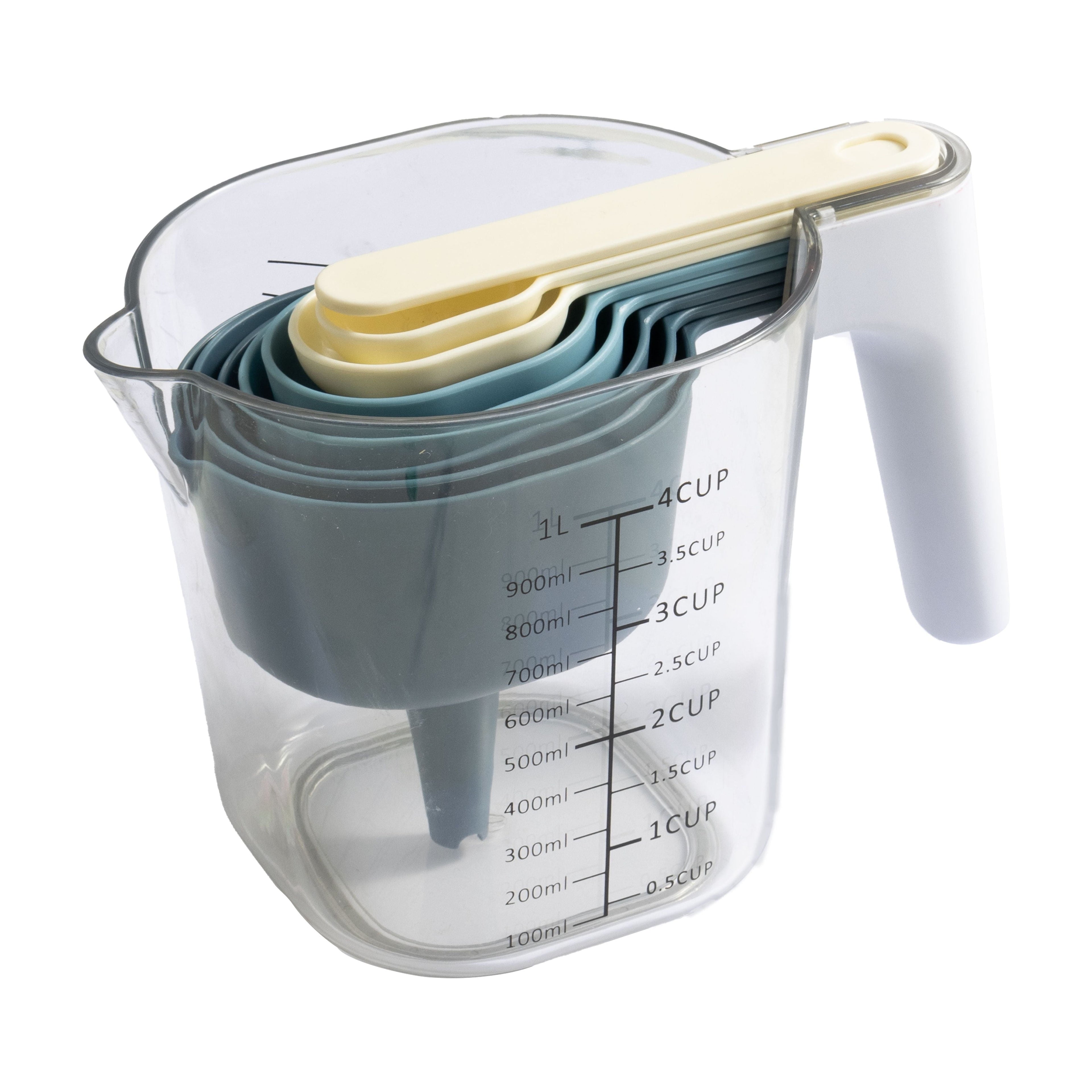 Innovative 9-Piece Stackable Measuring Set Kitchen Tools for Cooking, 7.48" L, Blue - Multi-Functional Manual Food Chopper & Slicer Detail
