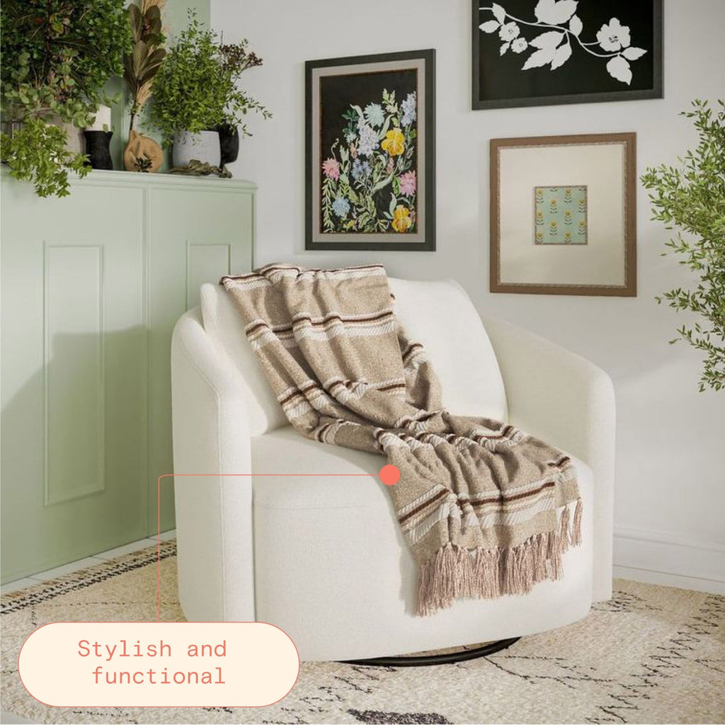 Cozy Fleece 60" x 50" Cozy Striped Porcini Chenille Throw - Lightweight Plush Warm Blanket for All Seasons Detail