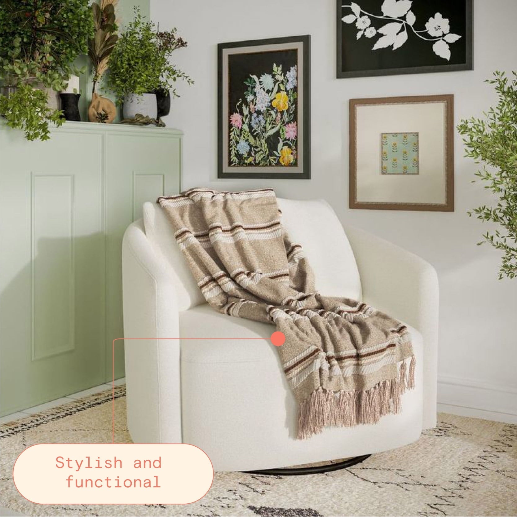 Cozy Fleece 60" x 50" Cozy Striped Porcini Chenille Throw - Lightweight Plush Warm Blanket for All Seasons Detail