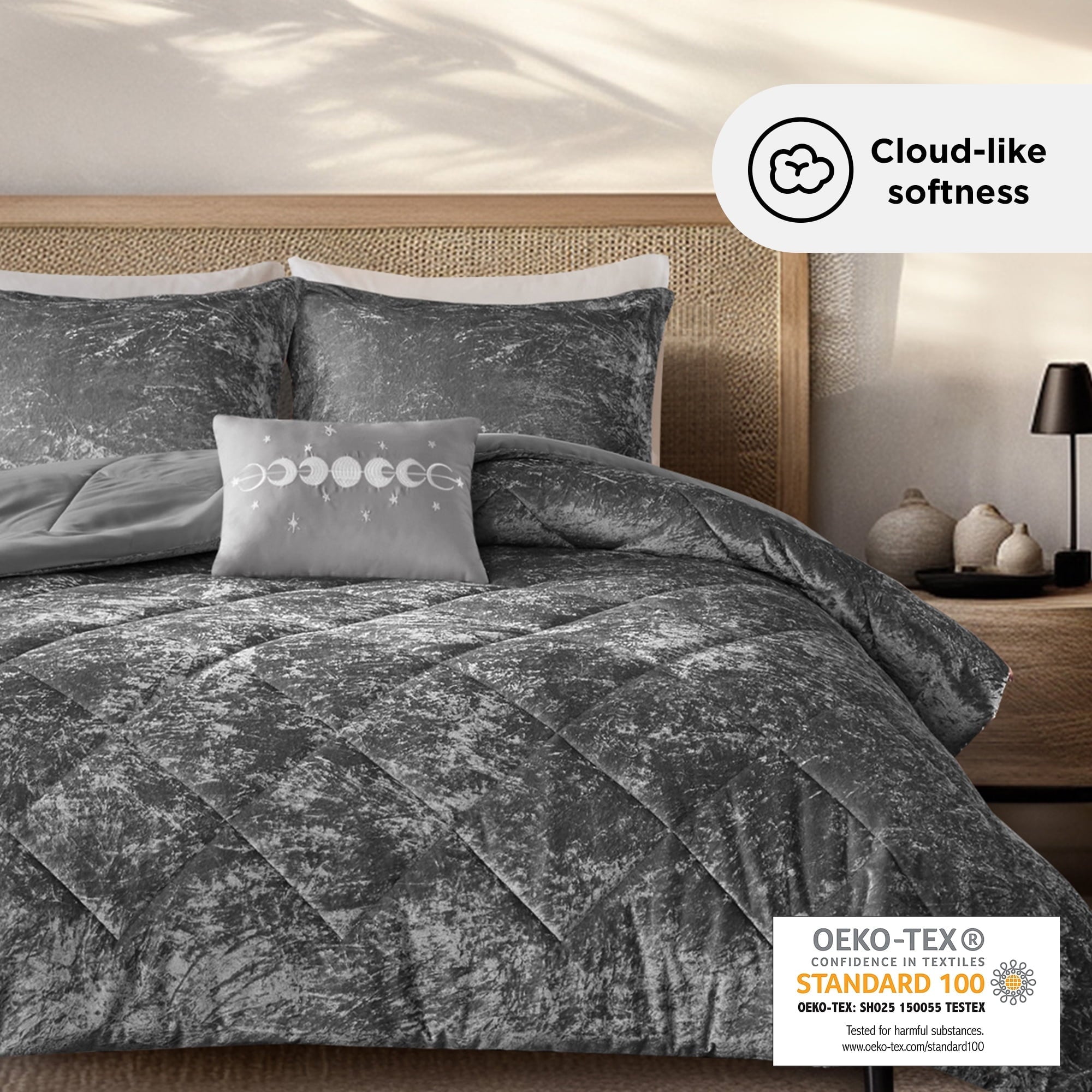 Hypoallergenic Cloud King/Cal King Size Comforter Sets, Velvet Bedding Comforter Set for All Seasons, Grey Bedding Set with Decor Pillow, ... - Hypoallergenic Ultra-Fluffy Quilt for Winter Detail