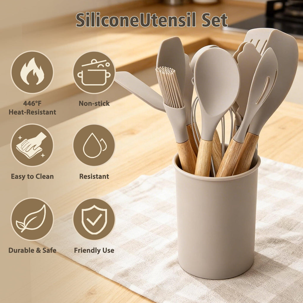 Premium Silicone Silicone Cooking Utensils Set, Heat Resistant Kitchen Tools, 36 PCS Non-Stick Silicone Cooking Kitchen Utensils, Khaki - Heat-Resistant Silicone Cooking Spatula Turner Detail