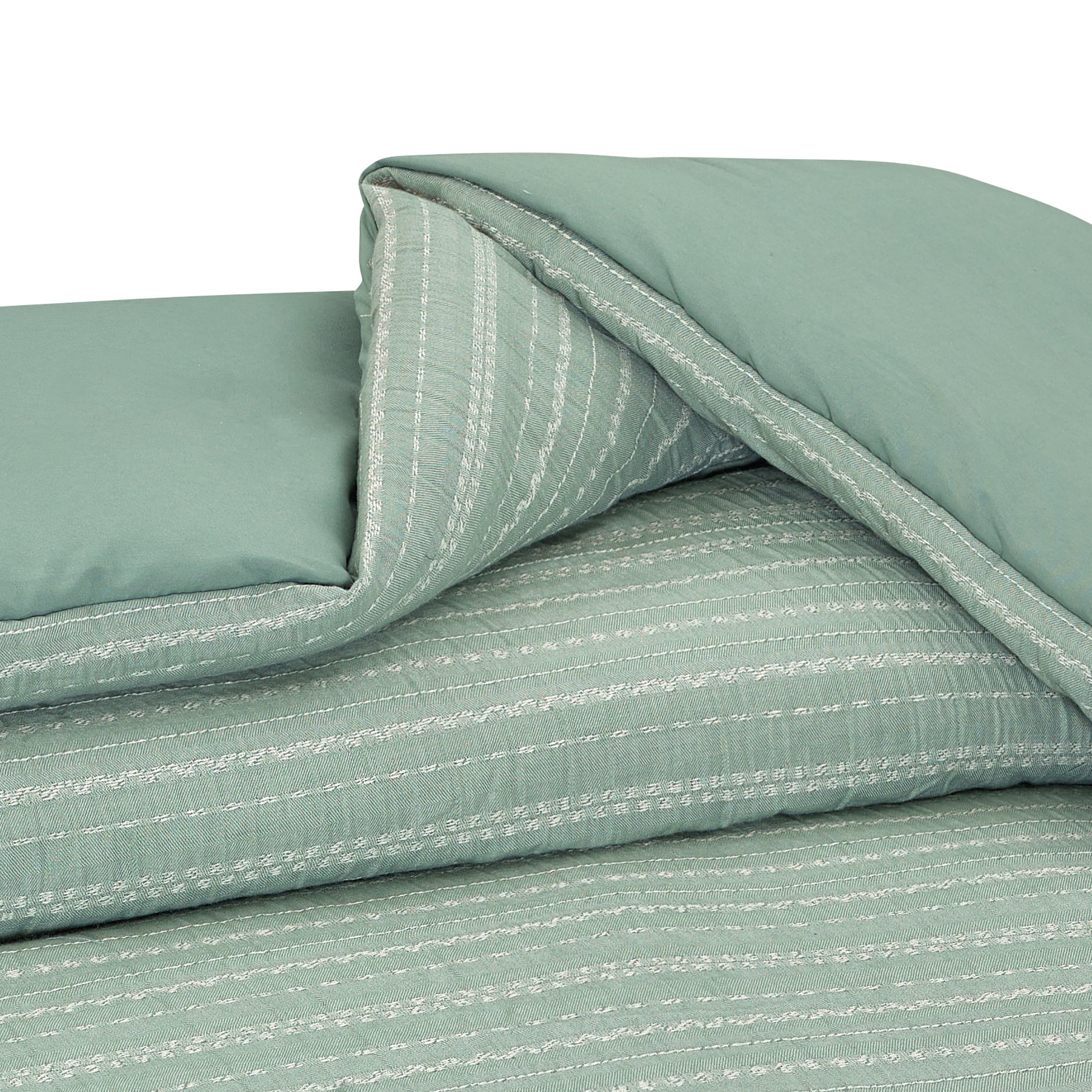 Luxurious Quilted Crafted Woven 3-Piece Comforter Set, Green River, Full Queen, All Ages - Cloud-Like Soft Lightweight Bed Comforter Detail