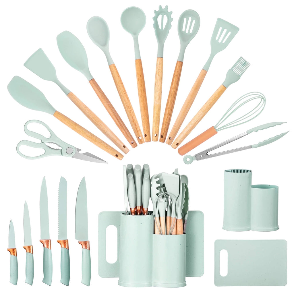 Chef-Quality 19pcs Silicone Kitchen Utensil Set, Heat-Resistant Non-Stick Easy Cooking Cleaning Home Light-Green - Heavy Duty Stainless Steel Kitchen Shears - Default Title