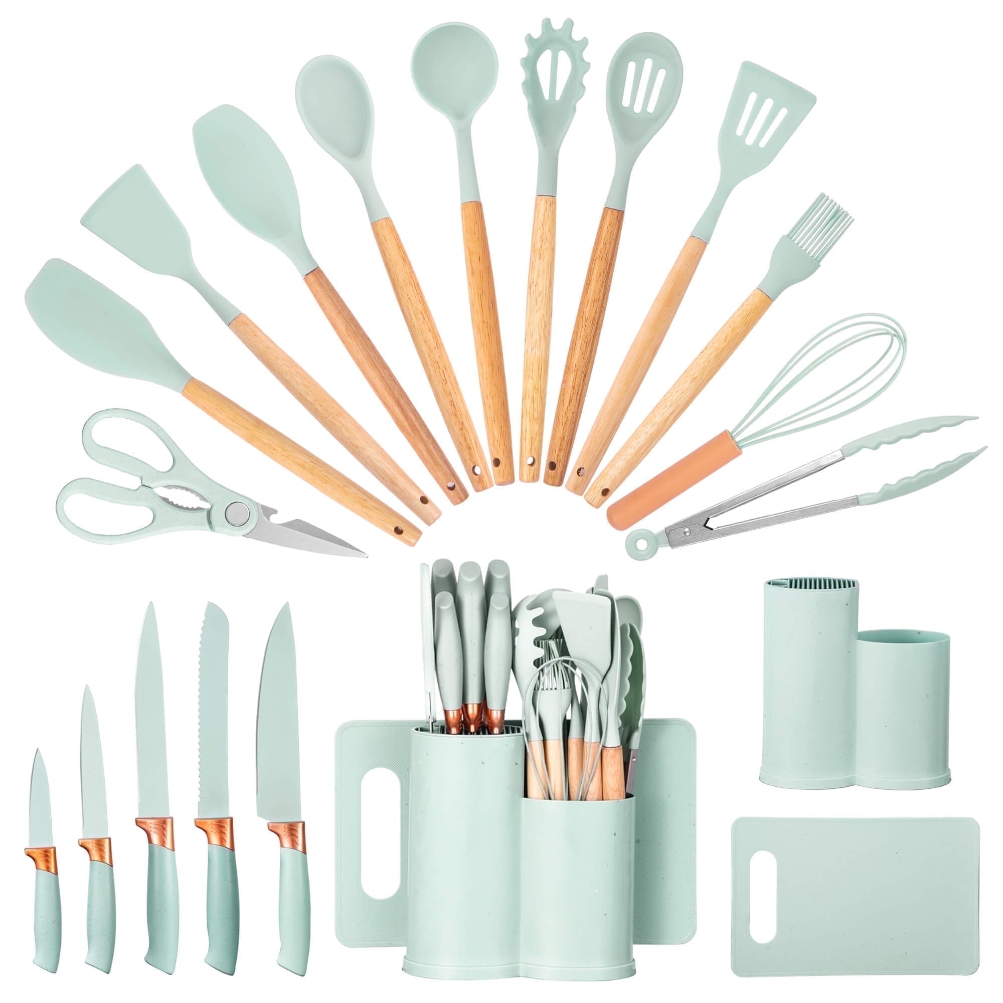 Chef-Quality 19pcs Silicone Kitchen Utensil Set, Heat-Resistant Non-Stick Easy Cooking Cleaning Home Light-Green - Heavy Duty Stainless Steel Kitchen Shears - Default Title