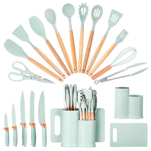 Chef-Quality 19pcs Silicone Kitchen Utensil Set, Heat-Resistant Non-Stick Easy Cooking Cleaning Home Light-Green - Heavy Duty Stainless Steel Kitchen Shears - Default Title