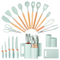 Seamless One-Piece 19pcs Silicone Kitchen Utensil Set, Heat-Resistant Non-Stick Easy Cooking Cleaning Home Light-Green - Ergonomic Kitchen Tongs and Cooking Spoon Utensil - Default Title