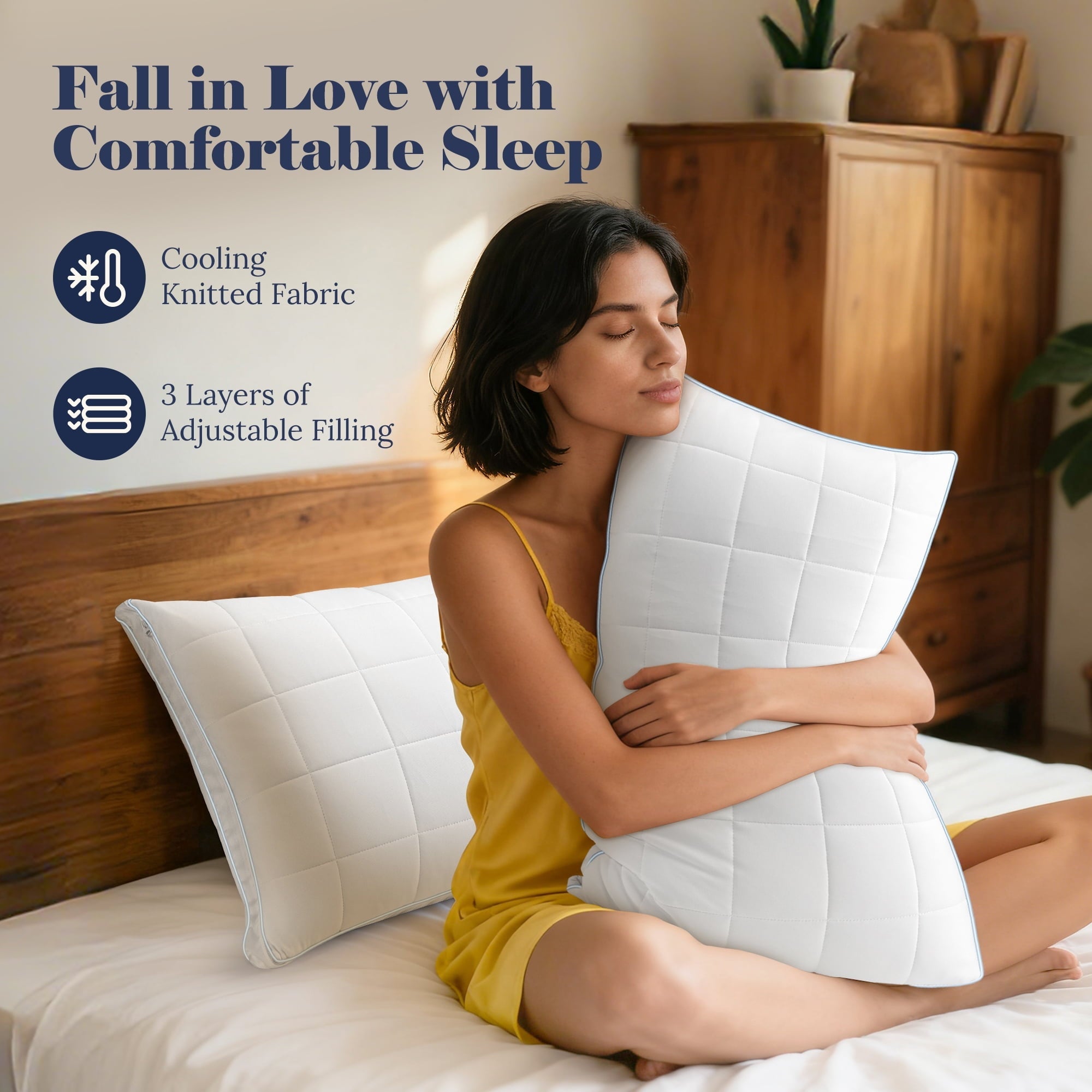 Hotel Collection Cooling Adjustable Pillow, Luxury Queen Size Bed Pillows Hotel Collection - Soft Firm Pillows for bed - Decorative Throw Pillow Cushion for Sofa & Bed Detail