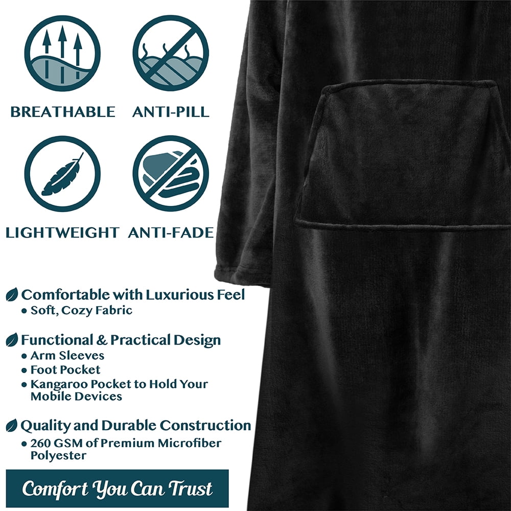 Lightweight Warm Fleece Blanket with Sleeves, Foot Pockets for Women Men Adults, Plush Wearable Blanket Throw Wrap, Warm Snuggle Blank... - Super Soft Reversible Sherpa Flannel Blanket Detail