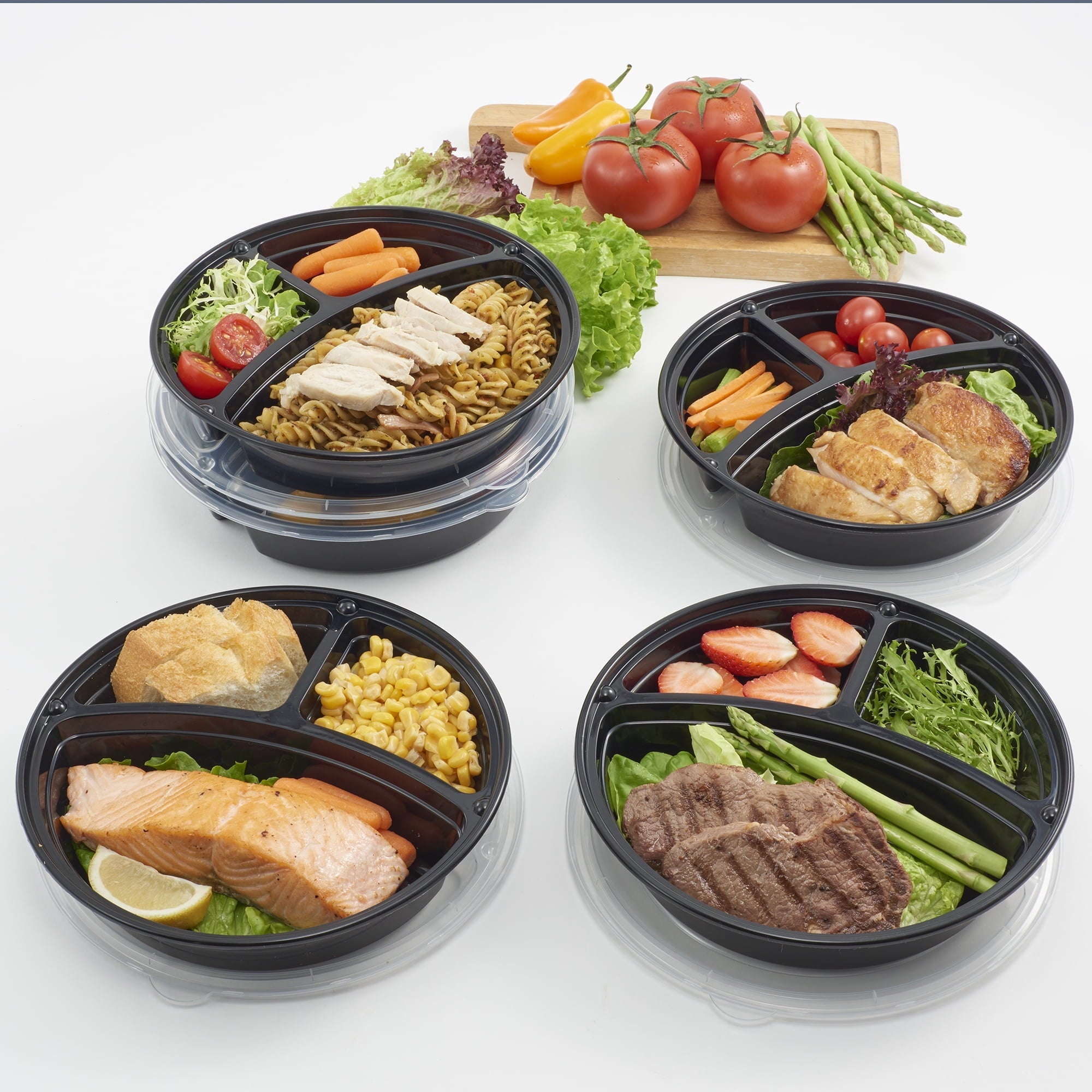Sweet Treat Shaped 5-Pack Round Meal Prep Containers with 3 Compartments and Lids, 1L, BPA-Free, Microwave & Dishwasher Safe, Made for F... - Playful Star & Heart Shaped Geometric NeeDoh Detail