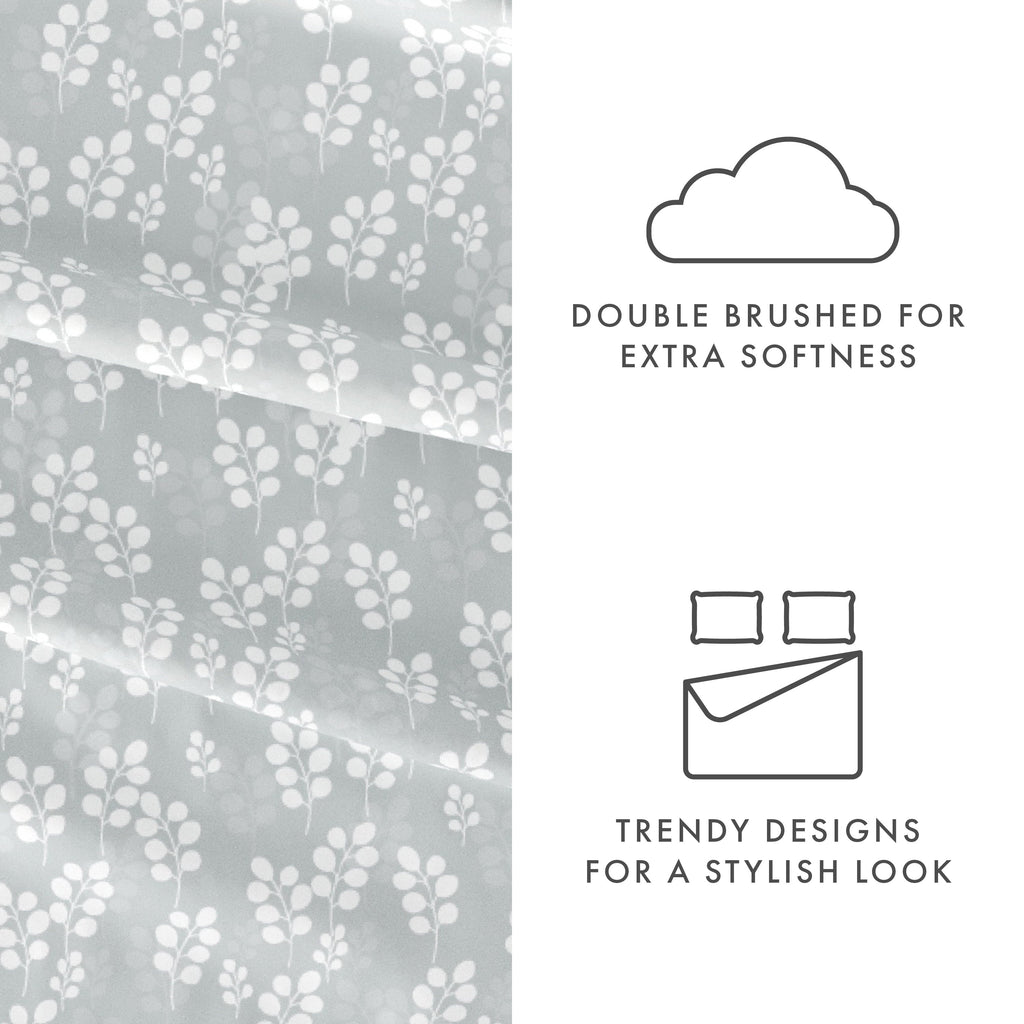 Cooling Sateen 4 Piece Pattern Microfiber Bed Sheets Set, Gray Wheat, Full - Luxury Bed Sheet Set with Deep Pockets Detail