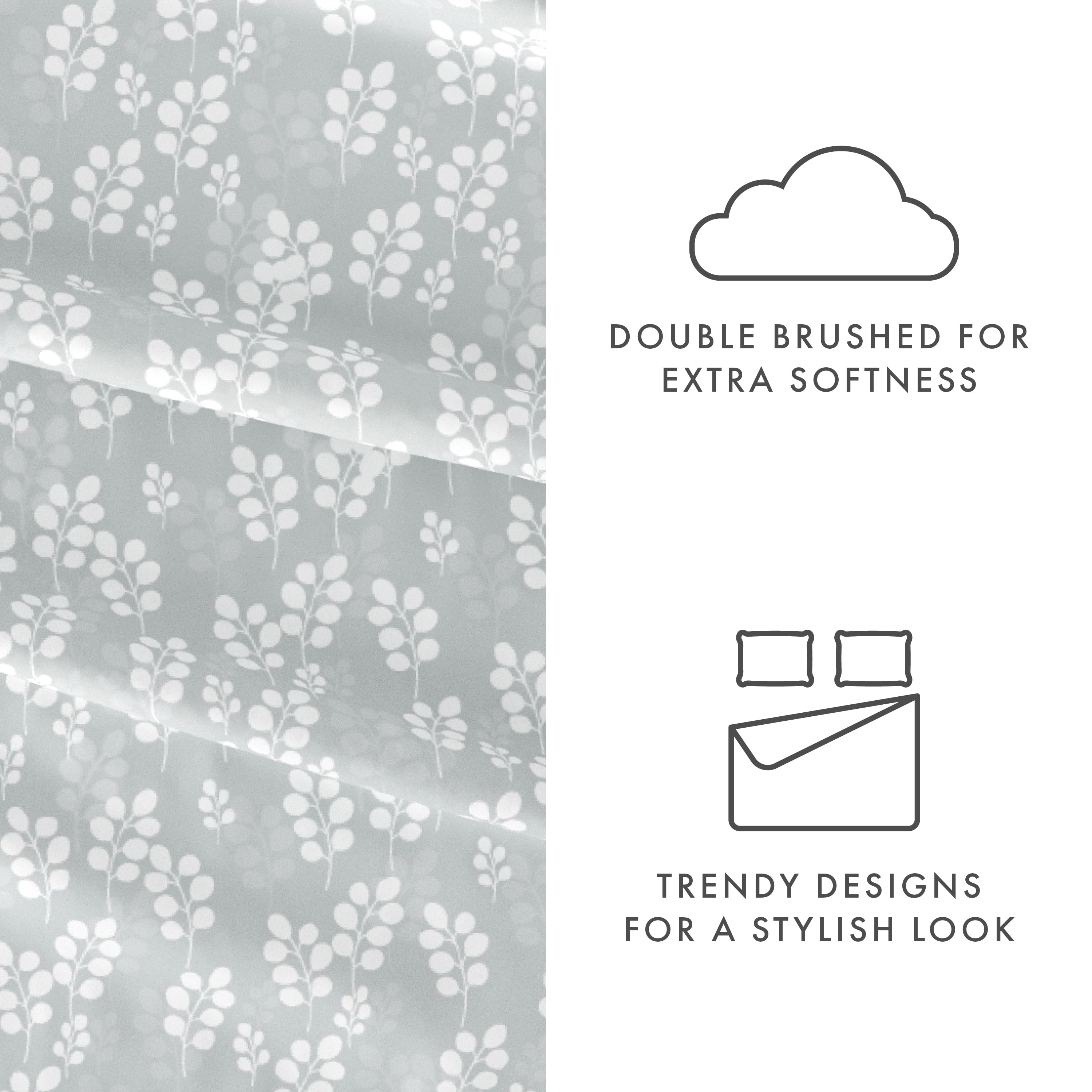 Cooling Sateen 4 Piece Pattern Microfiber Bed Sheets Set, Gray Wheat, Full - Luxury Bed Sheet Set with Deep Pockets Detail
