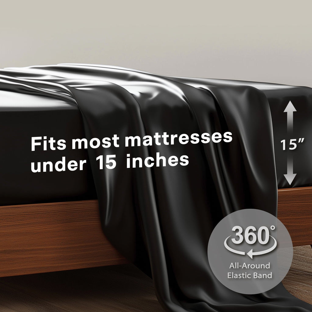 Wrinkle-Resistant Queen Silk Black Bed Sheet Set,4 Pieces 1800 Microfiber 2 Pillowcase 20"x30" - Cooling Hotel Quality Bedding Sheets and Pillowcases Detail