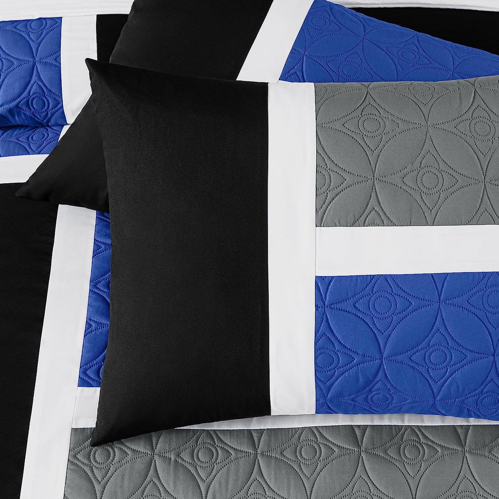 Luxurious Quilted Bernard 7-Piece Full Bed in a Bag Comforter Set with Sheets, Lightweight Comforter Blue Black Gray Patchwork Quilted ... - All-Season Down Alternative Comforter Insert Detail