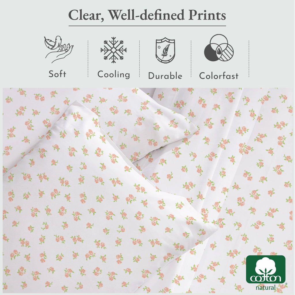Ultra-Soft 4 Piece Printed Floral Bed Sheets Queen Size Set - 100% Cotton Sheets Queen, Soft Sateen Bedsheets, Deep Pocket Queen... - Premium Ultra-Soft Pillowcase Pair for Sleeping Detail