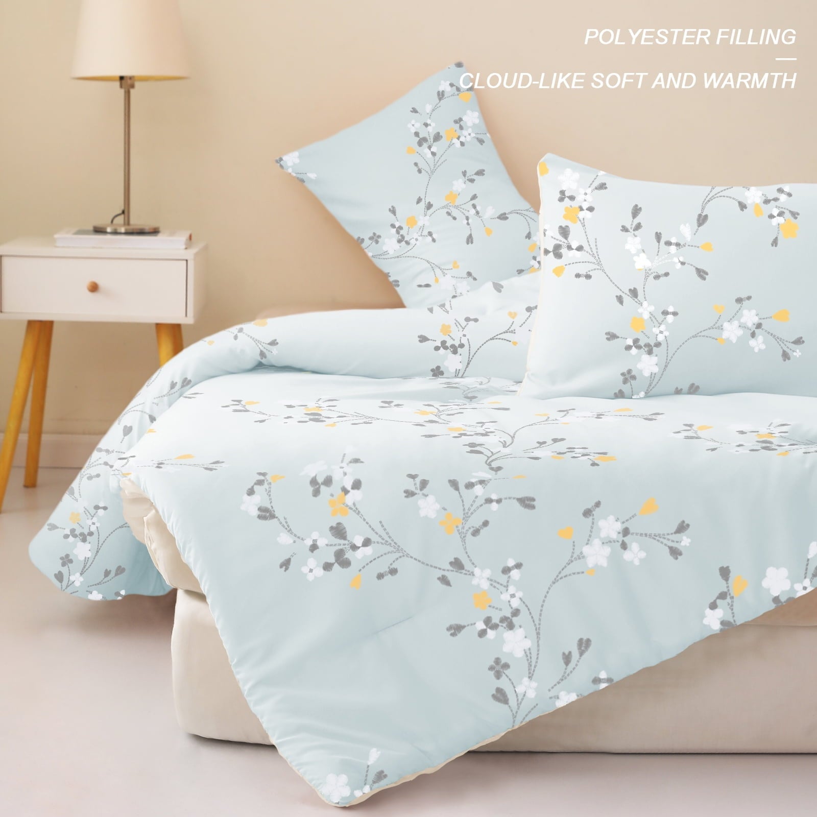 All-Season 3-Piece Floral King Size Comforter Set, Microfiber Bedding Down Alternative Comforter for All Seasons with 2 Pillow S... - Luxurious Quilted Duvet Cover Set Detail