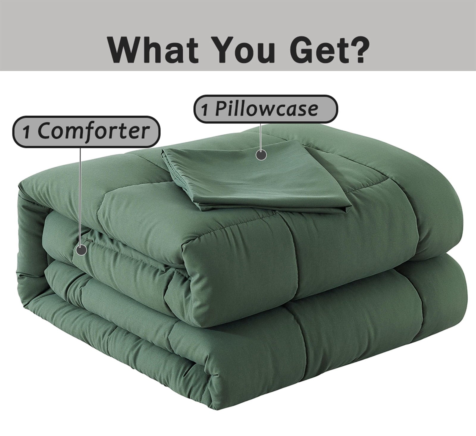 Fluffy Down Alternative 3-Piece Twin Size Comforter Set, Green Down Alternative Reversible Bedding Set, All-Season Quilted Soft Comforter wit... - Cloud-Like Soft Lightweight Bed Comforter Detail