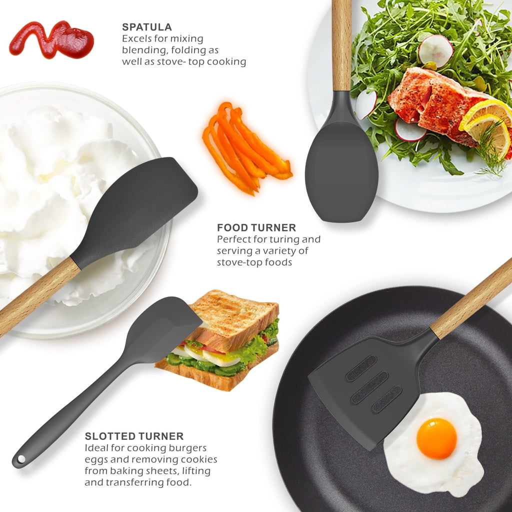 Chef-Quality Silicone Cooking Utensils Set - 446°F Heat Resistant Silicone Kitchen Utensils for Cooking,Kitchen Utensil Spatula Se... - Multi-Purpose Hand Tool for Daily Meal Prep Detail