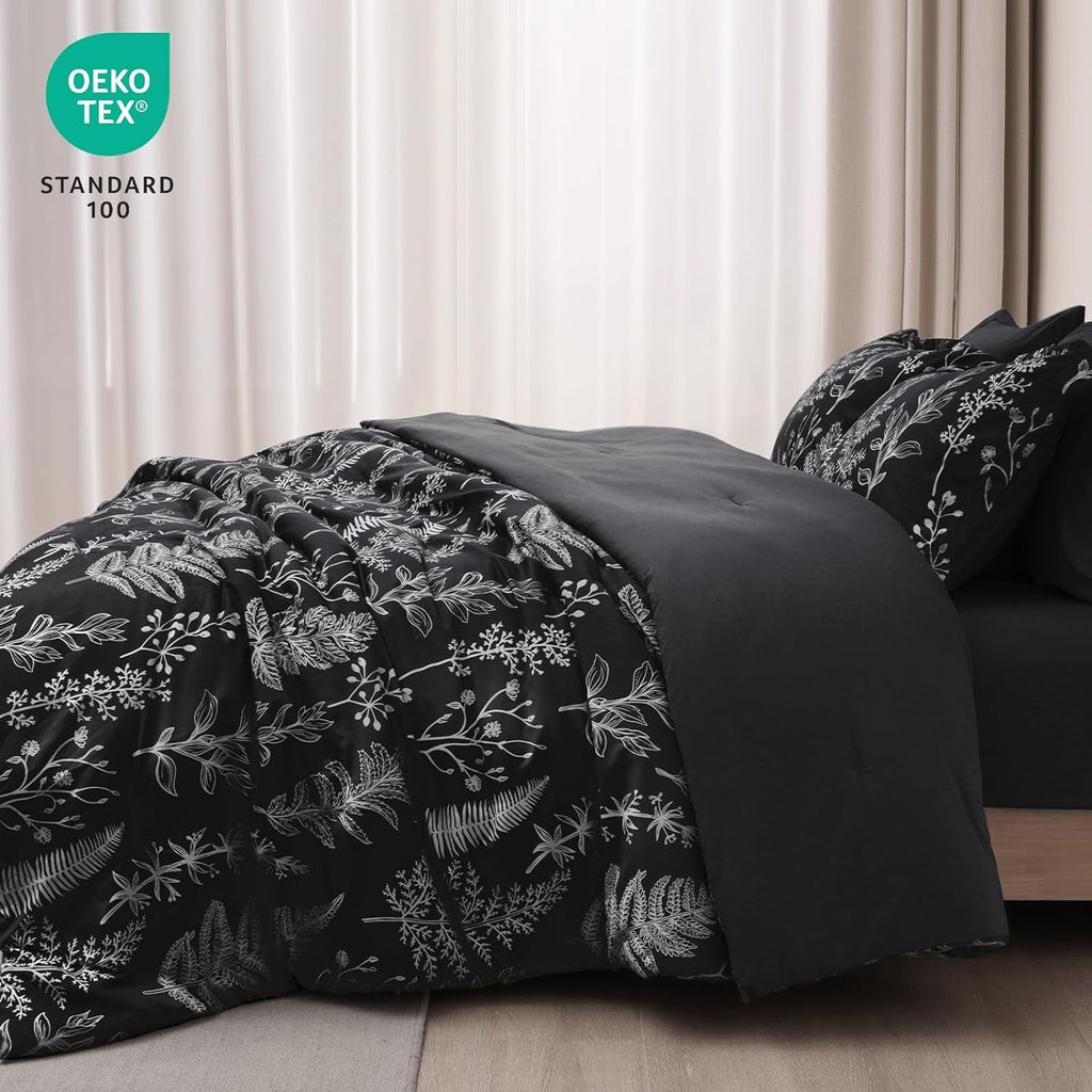 Heavyweight Warmth 3 Pieces Printed Comforter Set Queen Size, Lightweight Botanical Floral Bed in a Bag, Ultra Soft Bedding Set with 1 R... - Cloud-Like Soft Lightweight Bed Comforter Detail