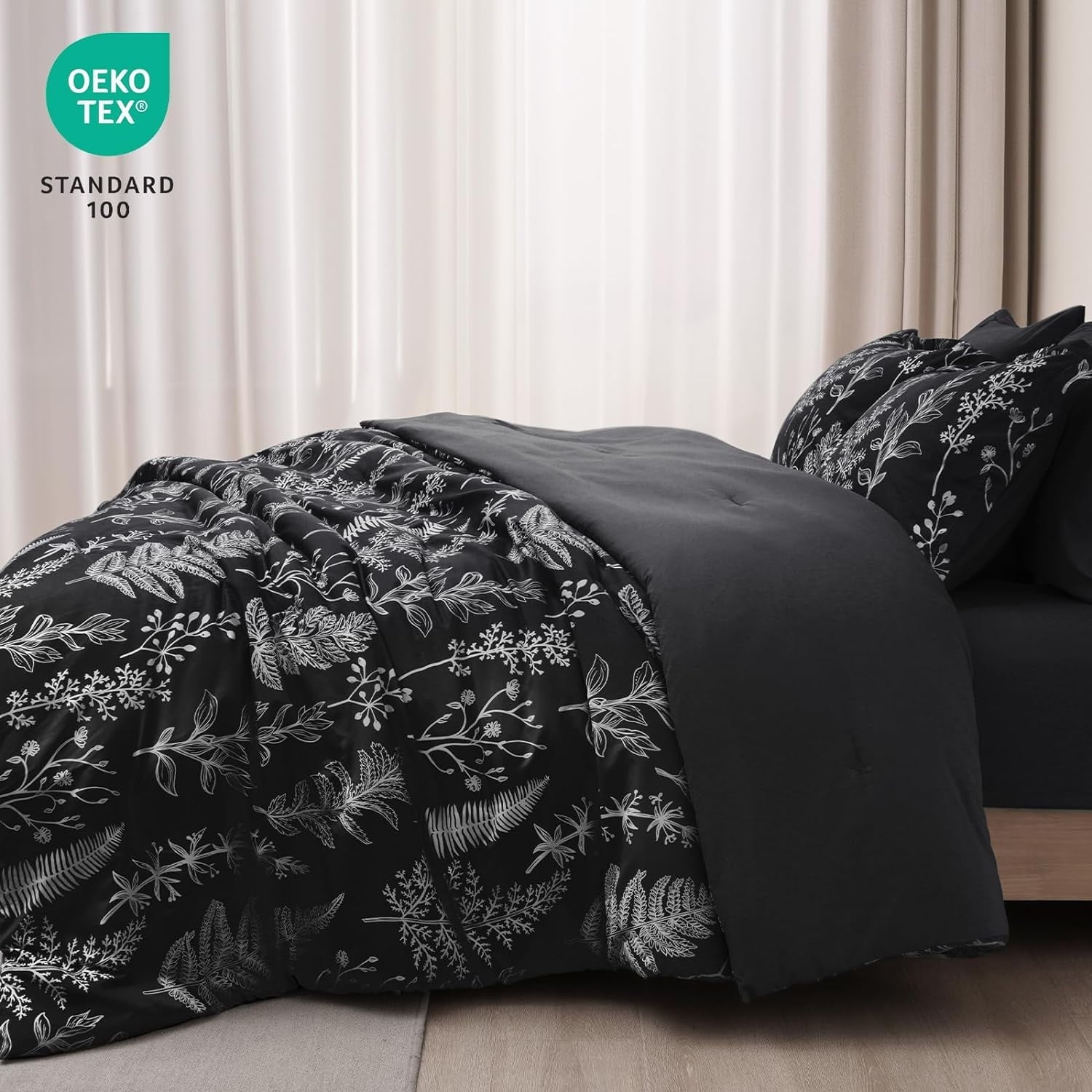 Heavyweight Warmth 3 Pieces Printed Comforter Set Queen Size, Lightweight Botanical Floral Bed in a Bag, Ultra Soft Bedding Set with 1 R... - Cloud-Like Soft Lightweight Bed Comforter Detail