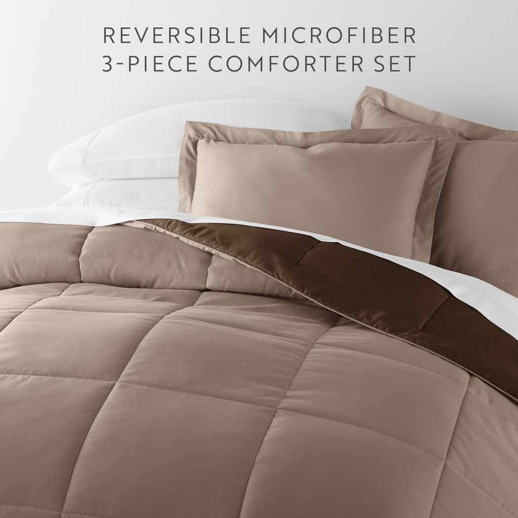 Hypoallergenic Cloud All Season Reversible Comforter Set Breathable Cool in Taupe & Chocolate Brown Full/Queen Size Bedding - Luxurious Quilted Duvet Cover Set Detail