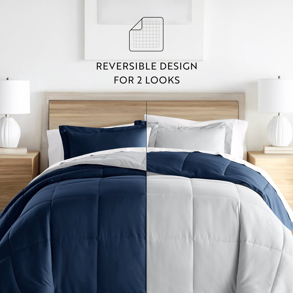 Fluffy Down Alternative 2-Piece Navy & Gray Reversible Down Alternative Comforter Set, Twin/Twin XL - Cloud-Like Soft Lightweight Bed Comforter Detail