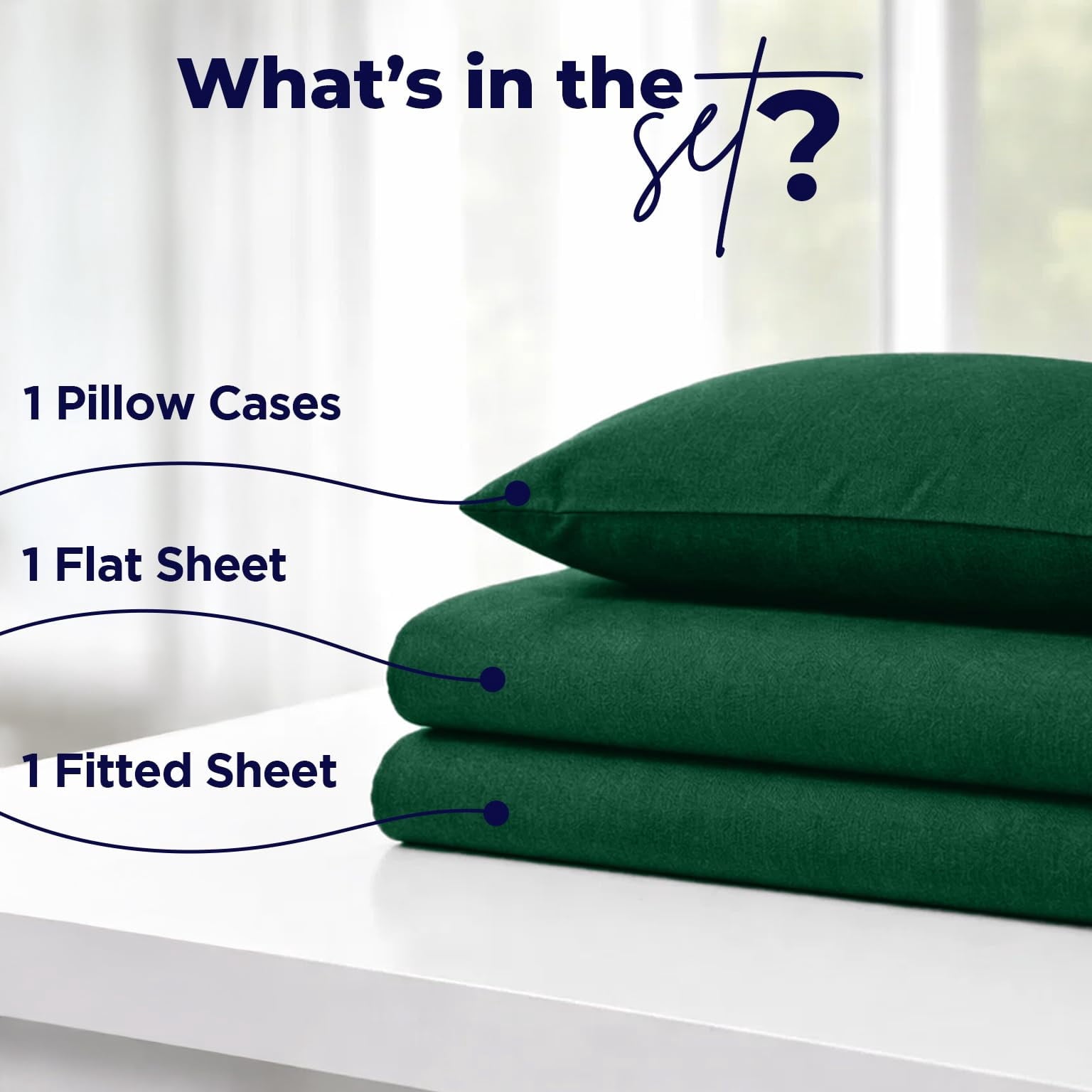 Breathable Luxury Bed Sheet Set Twin 3 Piece Hunter Green Breathable Soft Cotton Jersey Sheets with Deep Pockets, Unisex - Cooling Hotel Quality Bedding Sheets and Pillowcases Detail