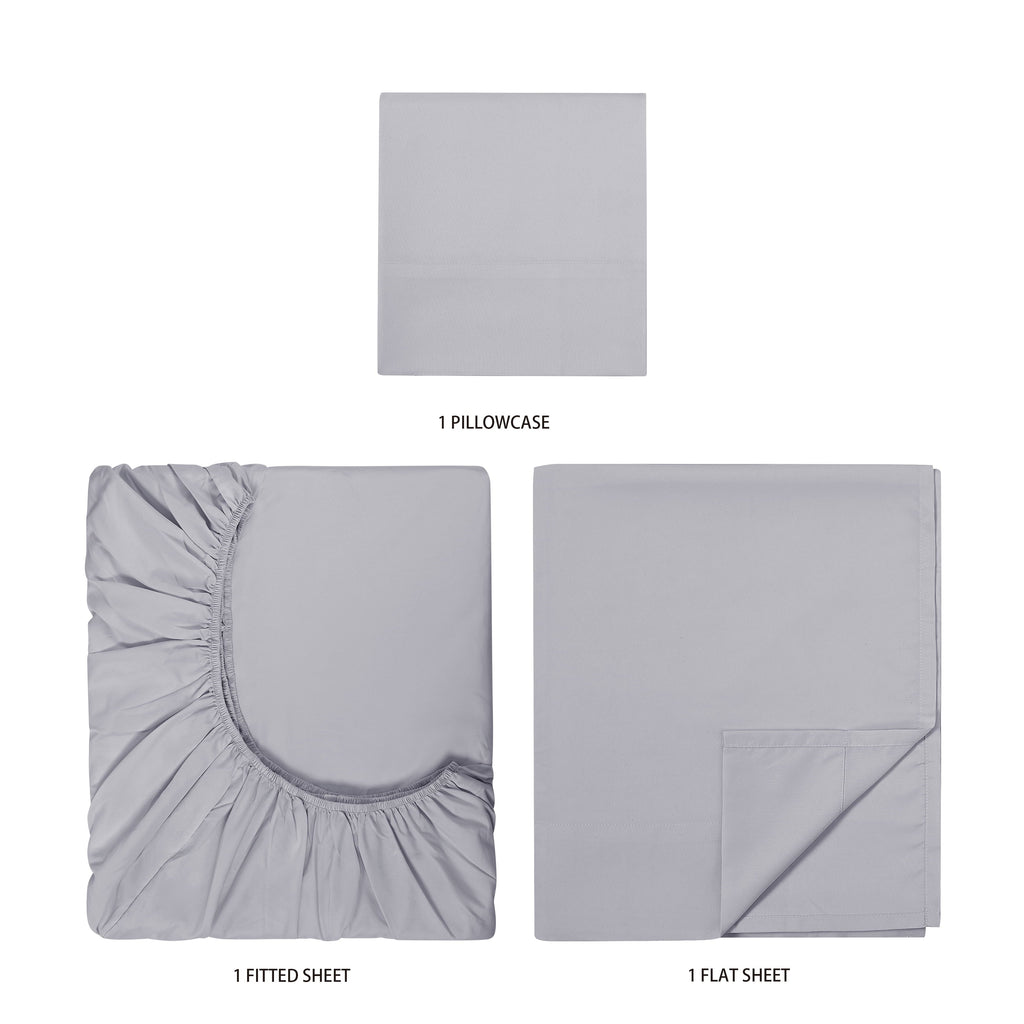 Breathable Luxury Kids Soft Microfiber Sheet Set, Gray, Twin, 3 Pieces - Luxury Bed Sheet Set with Deep Pockets Detail