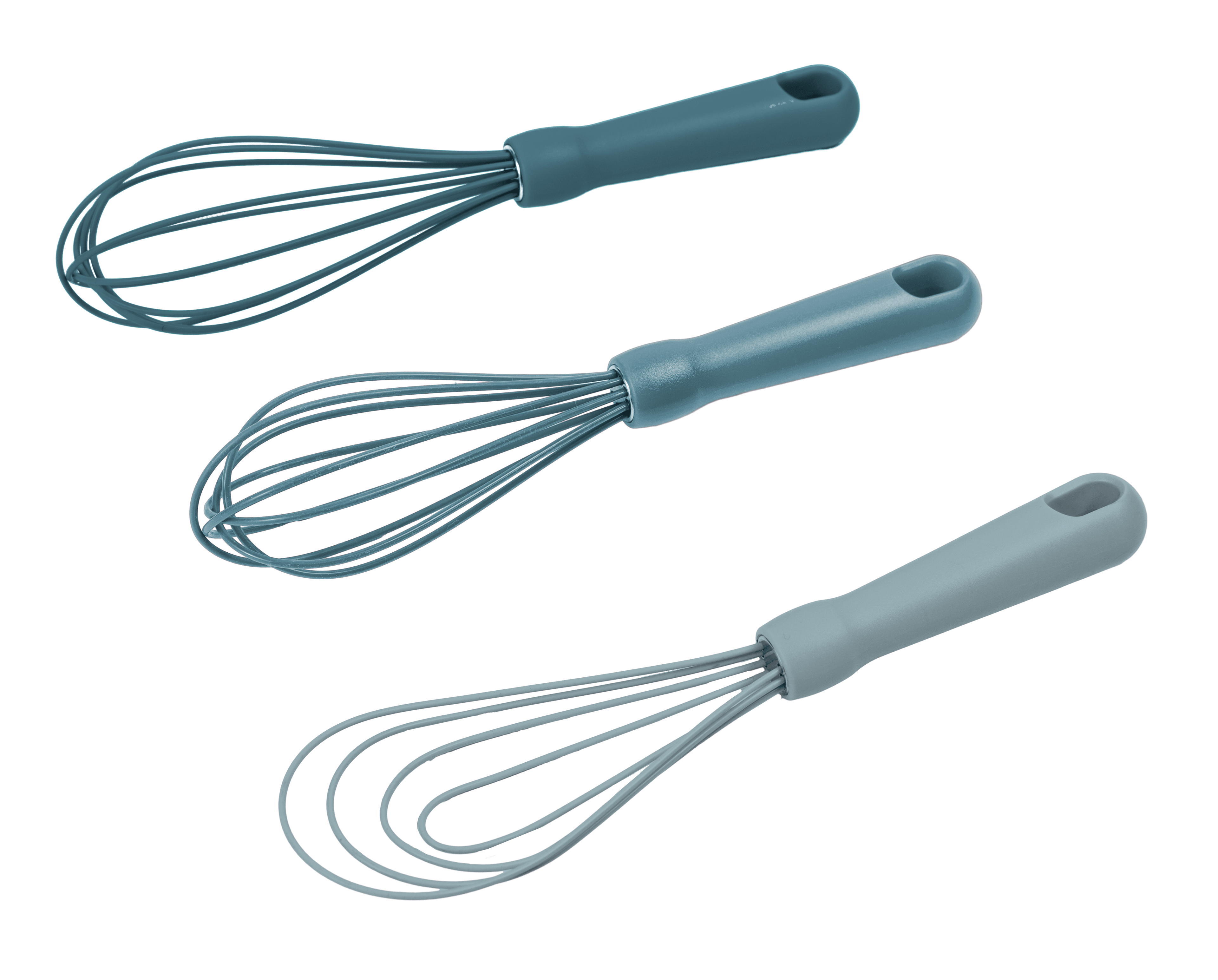 Time-Saving 3-Piece Silicone Whisk Set, 10.5"/10.4"/9.6" L, Blue Color - Kitchen Gadget Tool for Quick Food Prep Detail