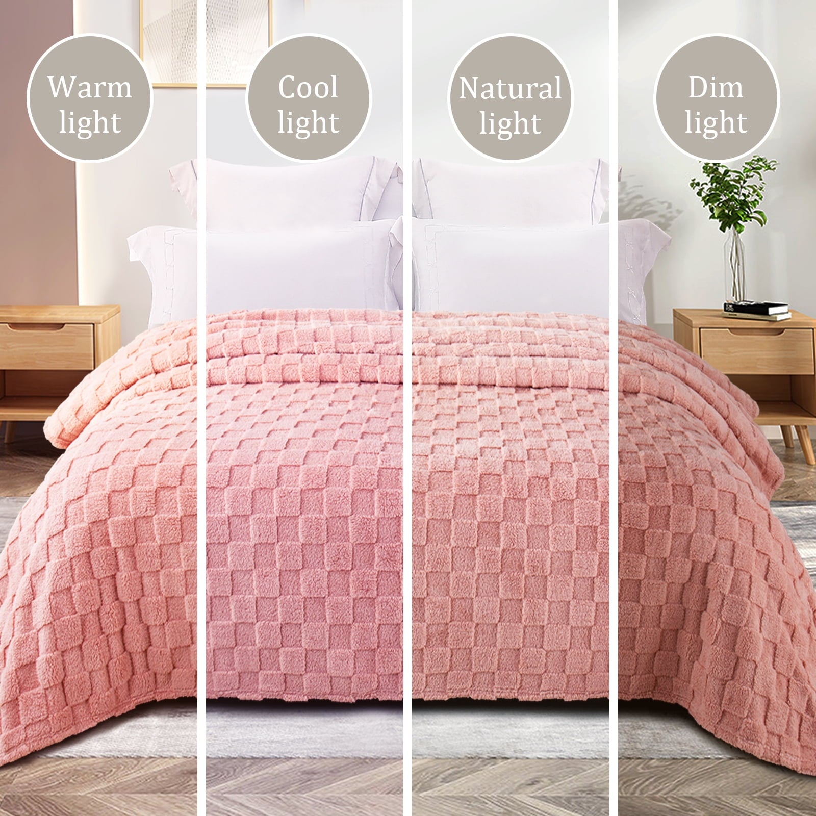 Lightweight Warm Fleece Throw Blanket for Couch, Super Soft Warm Lightweight Checkered Pattern Blanket for All Seasons, Pink, 50"x60" - Luxury Knitted Decorative Throw Blanket with Fringes Detail